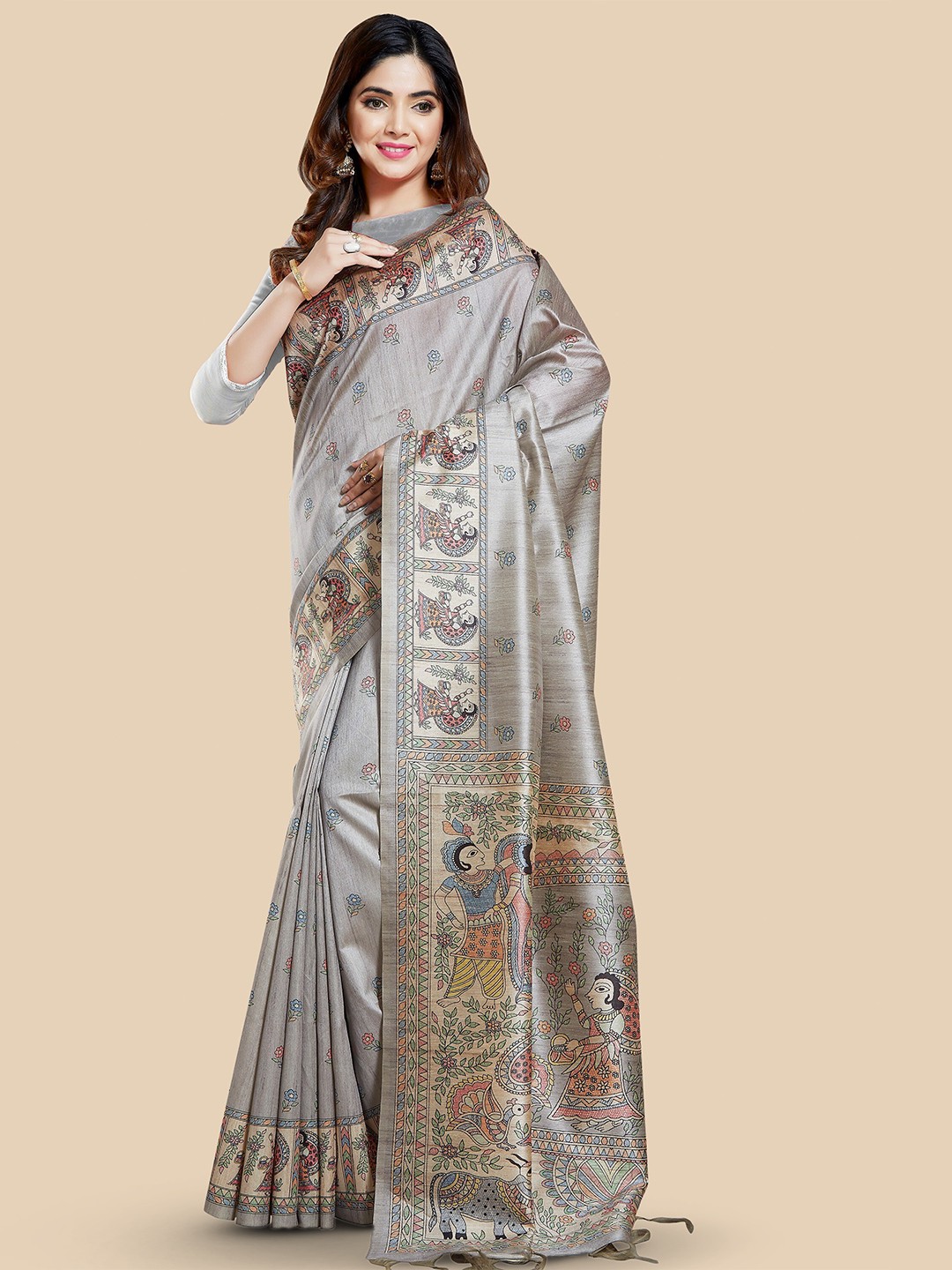 

Rani Saahiba Ethnic Motifs Art Silk Bhagalpuri Saree, Grey