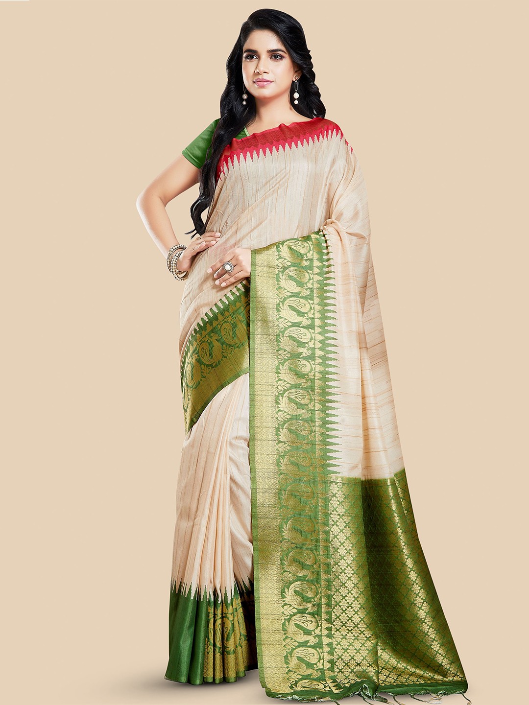 

Rani Saahiba Woven Design Zari Art Silk Bhagalpuri Saree, Beige
