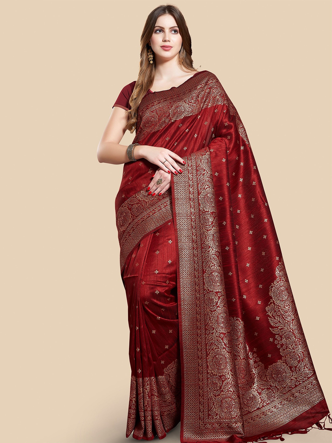 

Rani Saahiba Ethnic Motifs Zari Art Silk Bhagalpuri Saree, Red