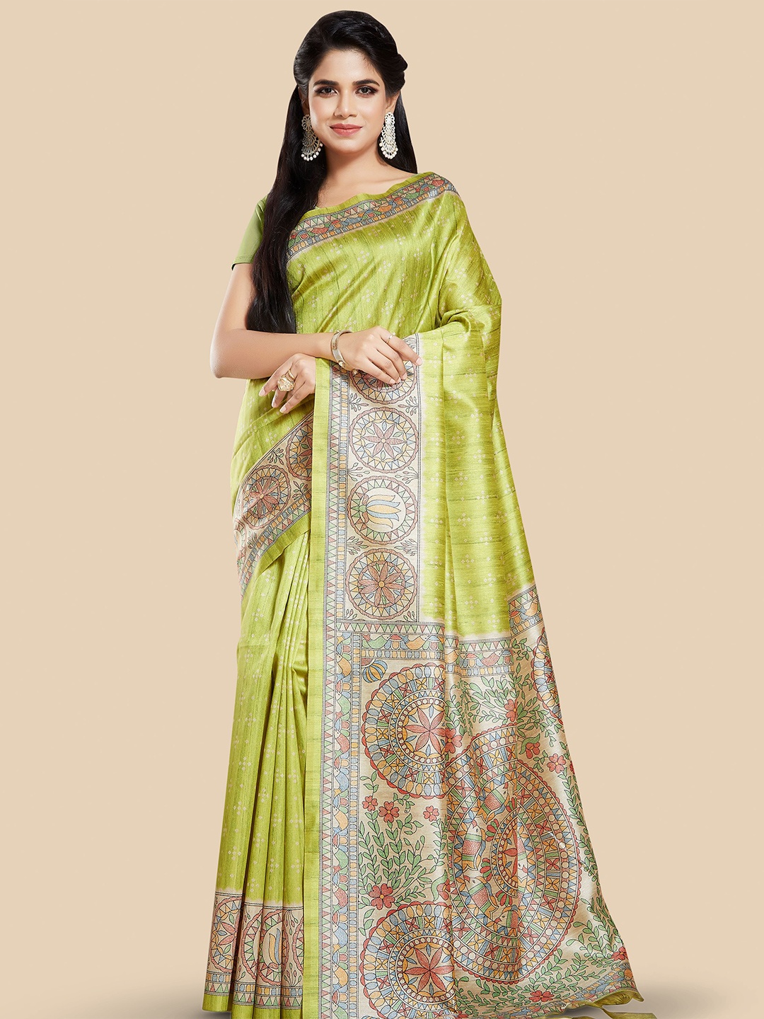 

Rani Saahiba Ethnic Motifs Art Silk Bhagalpuri Saree, Green