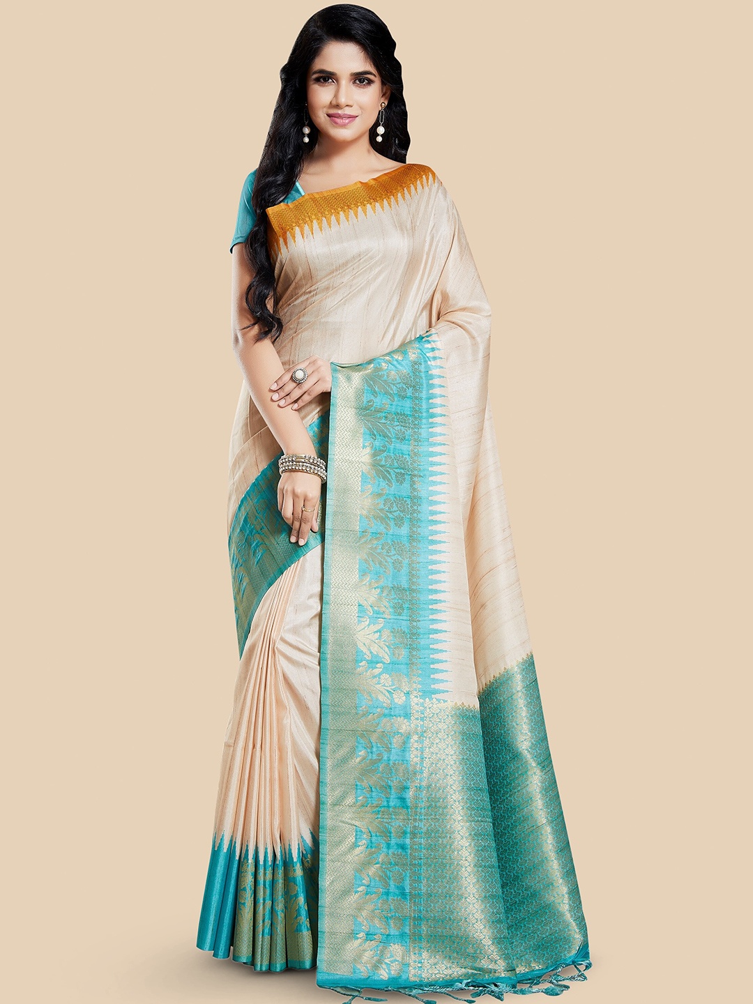 

Rani Saahiba Zari Art Silk Bhagalpuri Saree, Beige