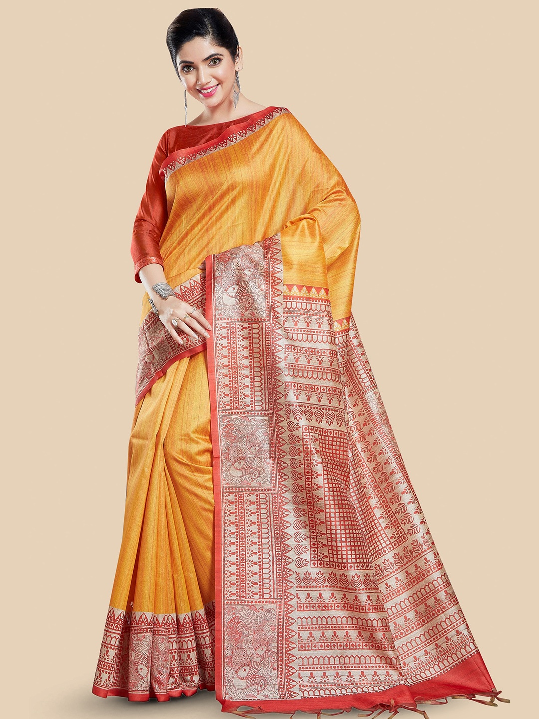 

Rani Saahiba Ethnic Motifs Art Silk Bhagalpuri Saree, Mustard