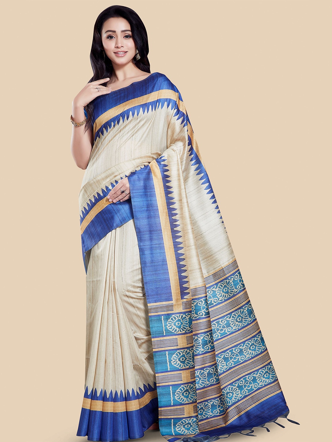 

Rani Saahiba Floral Art Silk Bhagalpuri Saree, Blue