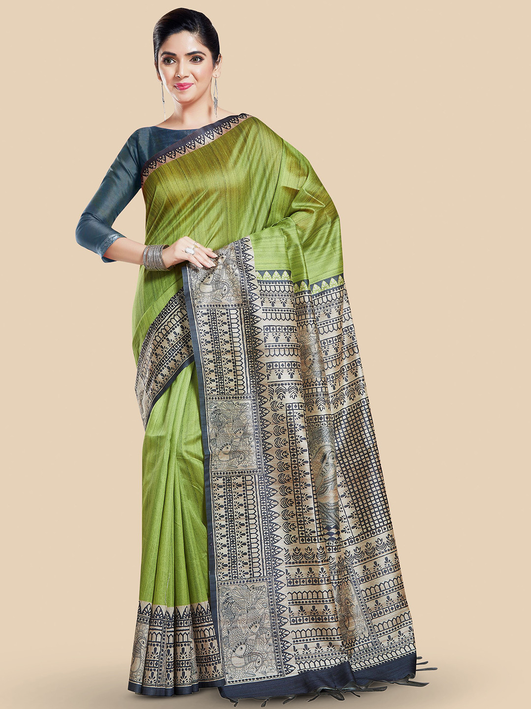 

Rani Saahiba Ethnic Motifs Art Silk Bhagalpuri Saree, Green