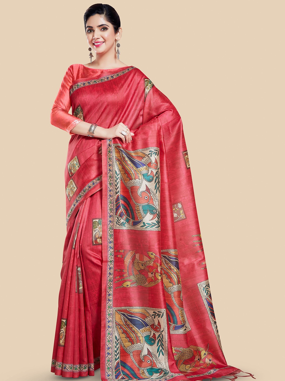 

Rani Saahiba Ethnic Motifs Art Silk Bhagalpuri Saree, Red