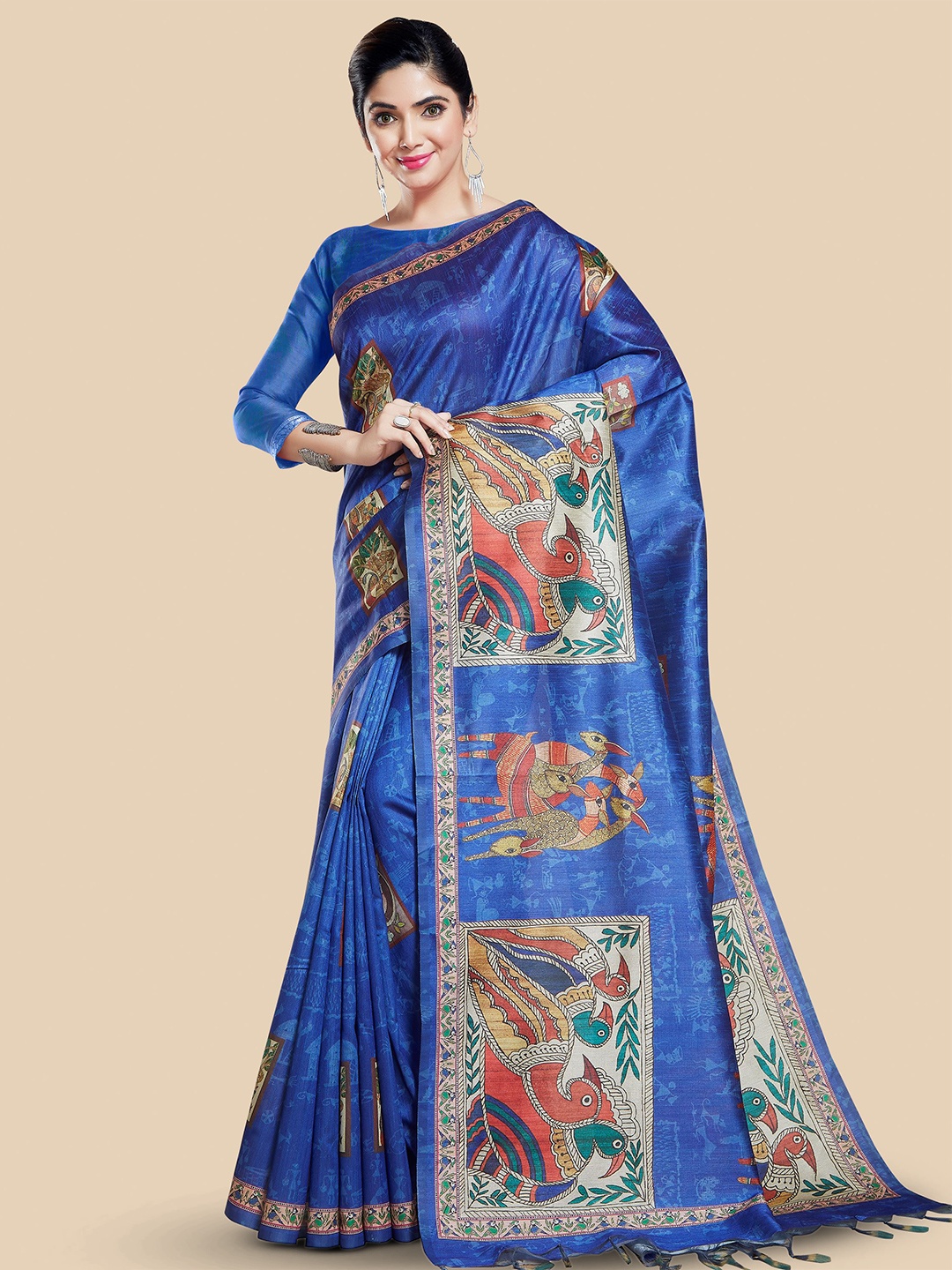 

Rani Saahiba Ethnic Motifs Printed Bhagalpuri Saree, Blue