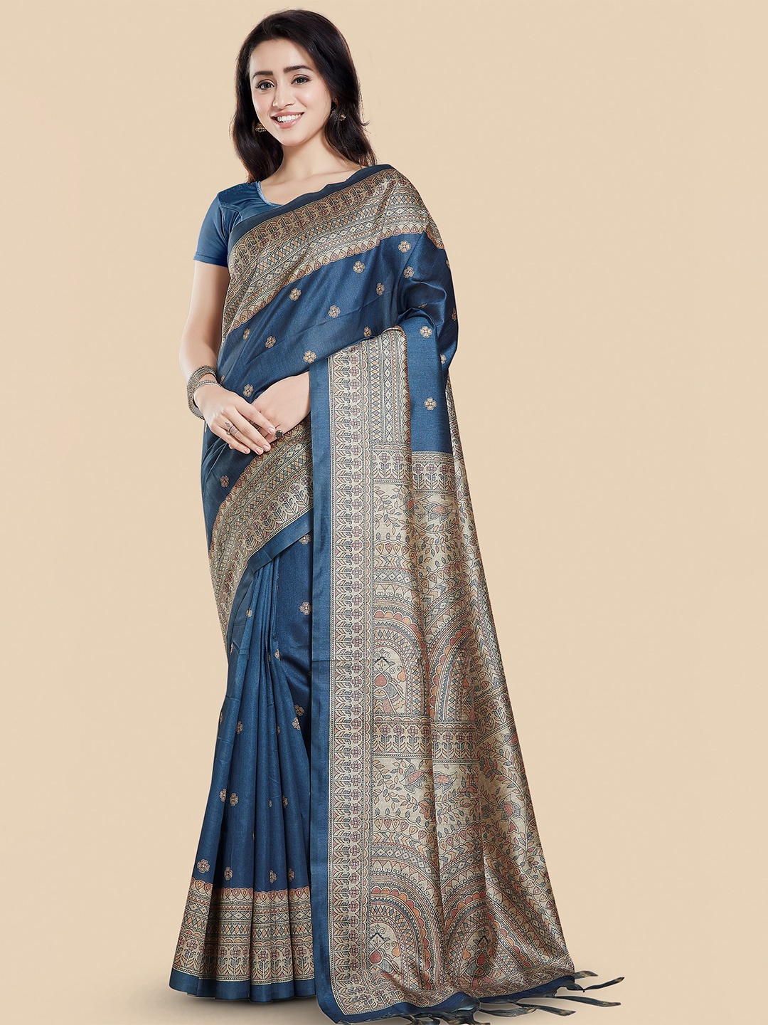 

Rani Saahiba Ethnic Motifs Art Silk Bhagalpuri Saree, Blue