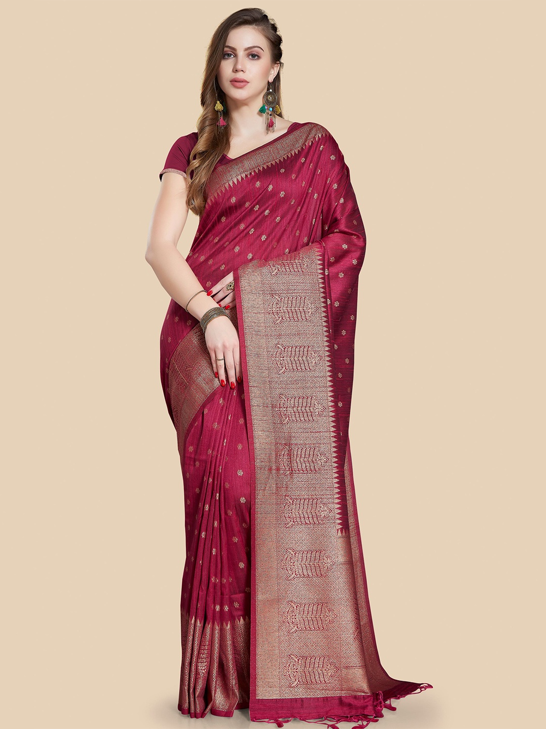 

Rani Saahiba Floral Woven Design Zari Bhagalpuri Saree, Magenta