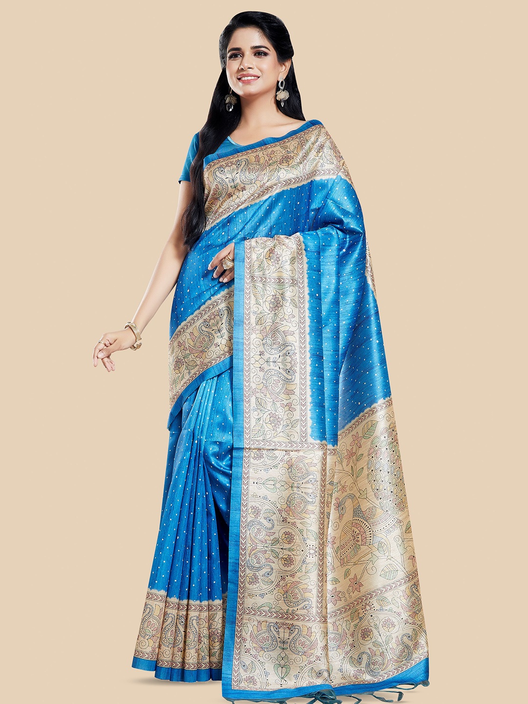 

Rani Saahiba Ethnic Motifs Printed Bhagalpuri Saree, Blue