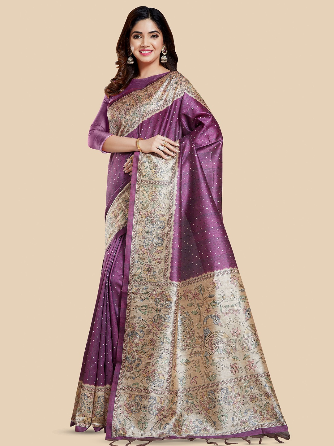 

Rani Saahiba Ethnic Motifs Printed Bhagalpuri Saree, Purple