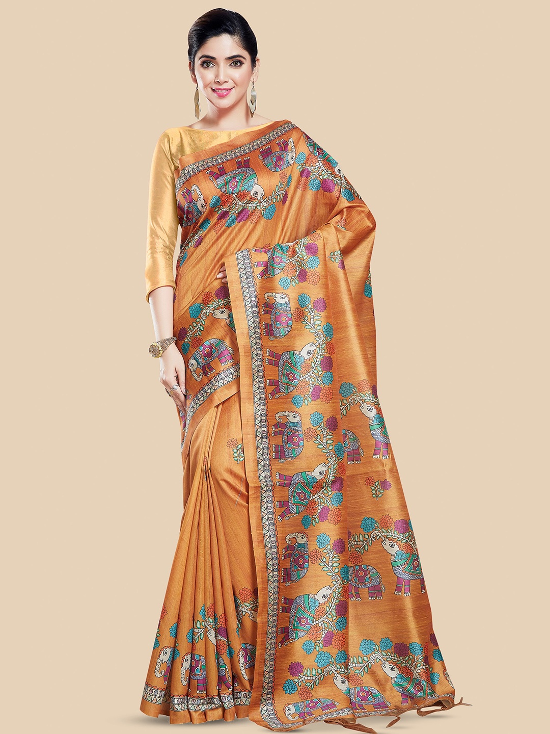 

Rani Saahiba Ethnic Motifs Printed Bhagalpuri Saree, Orange
