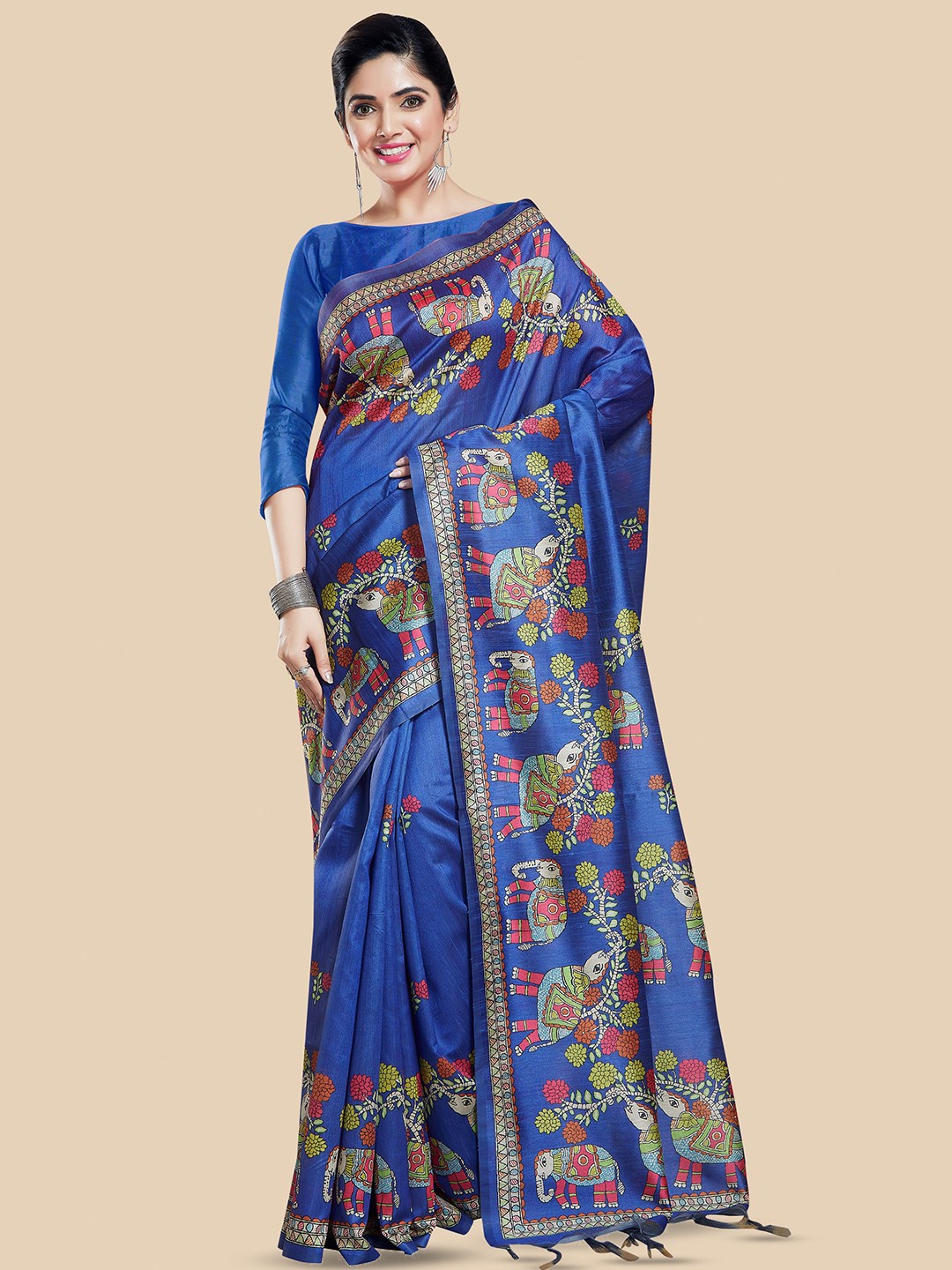 

Rani Saahiba Ethnic Motifs Art Silk Bhagalpuri Saree, Blue