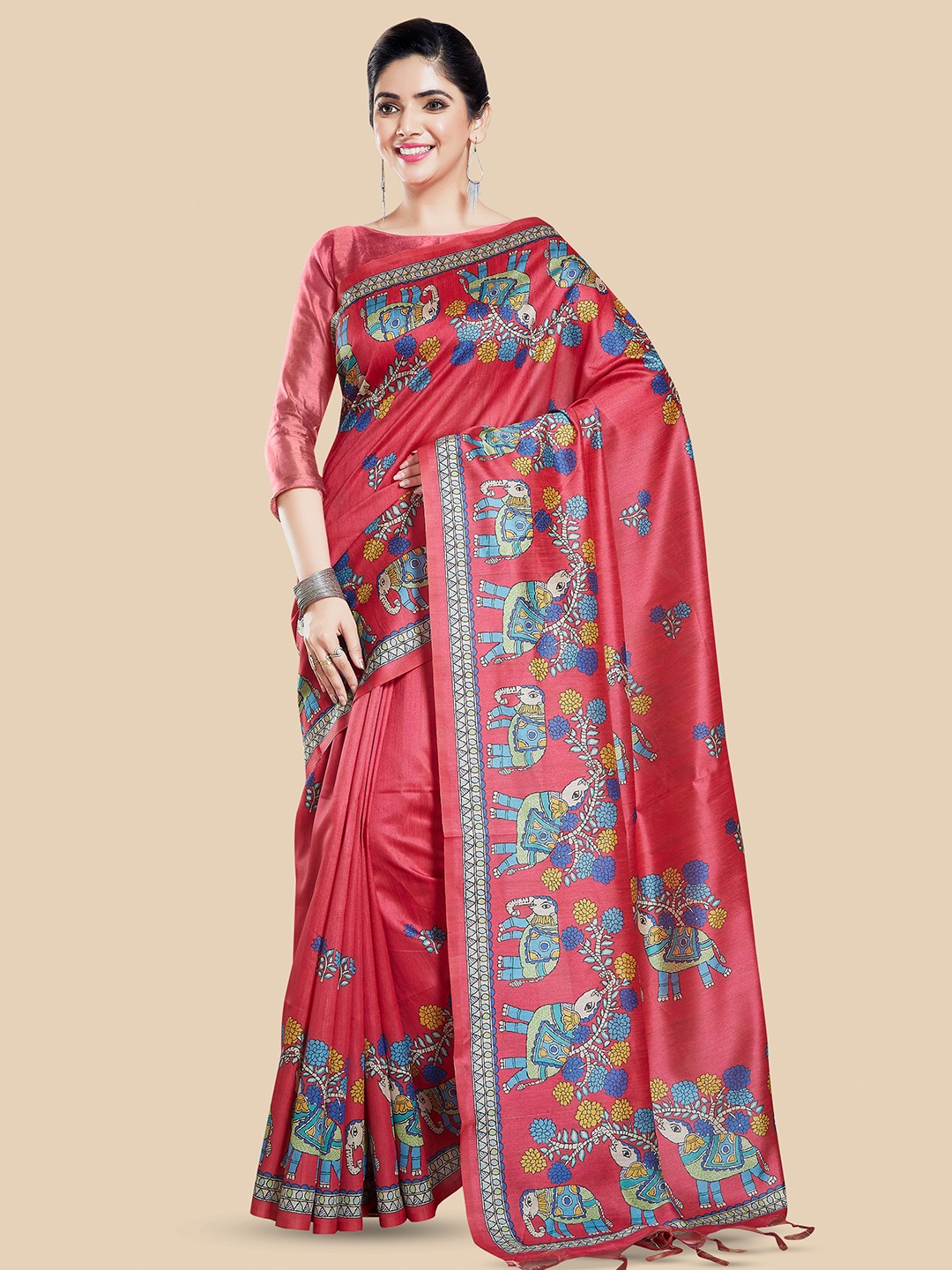 

Rani Saahiba Ethnic Motifs Art Silk Bhagalpuri Saree, Pink