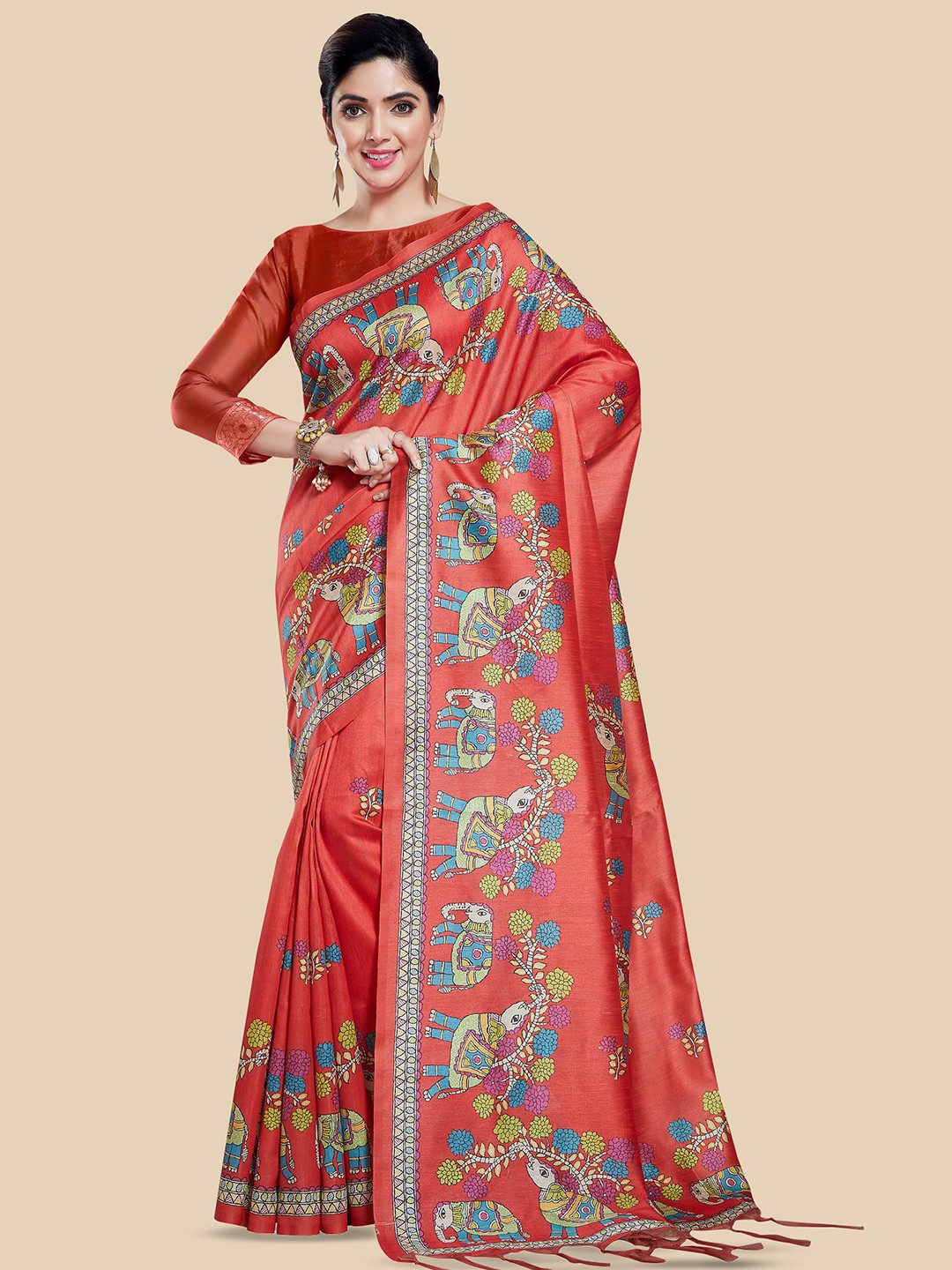 

Rani Saahiba Ethnic Motifs Art Silk Bhagalpuri Saree, Red
