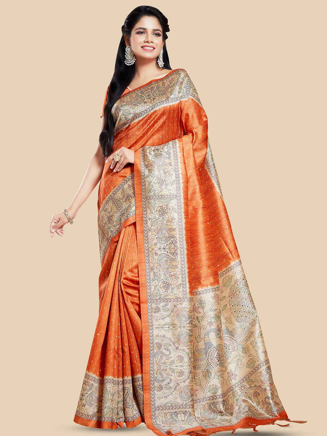 

Rani Saahiba Ethnic Motifs Printed Bhagalpuri Saree, Orange