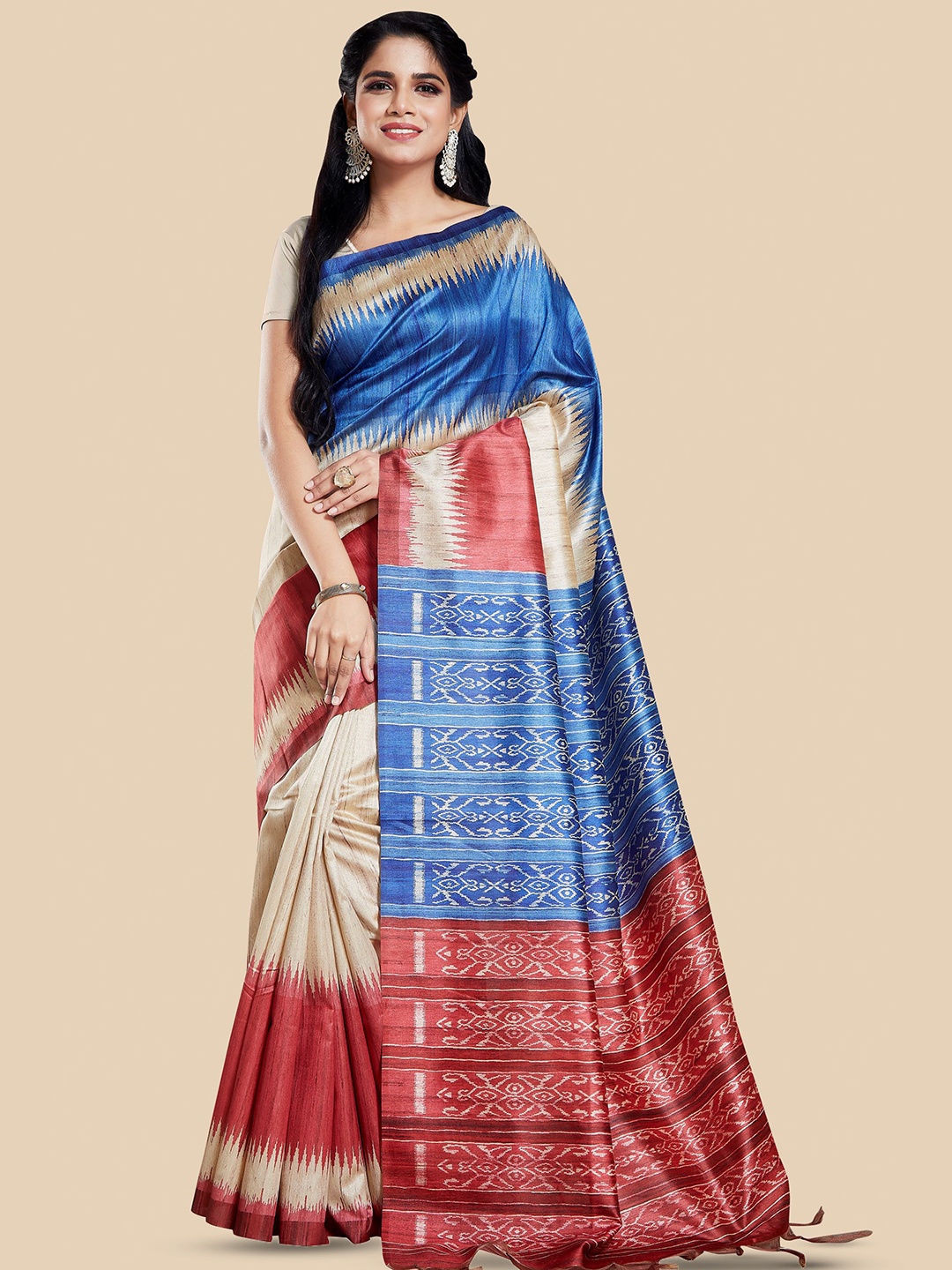 

Rani Saahiba Art Silk Bhagalpuri Saree, Beige