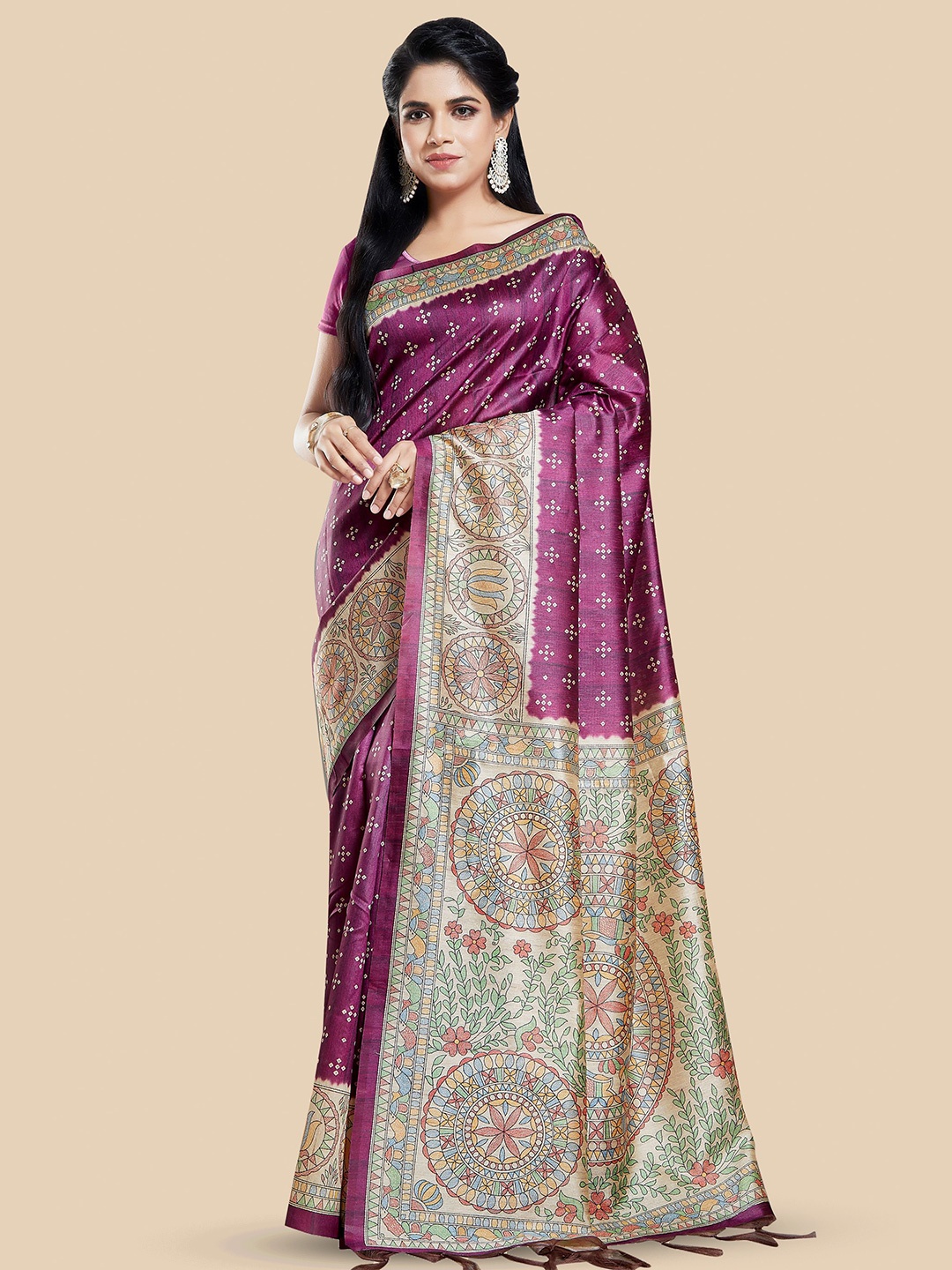 

Rani Saahiba Ethnic Motifs Printed Bhagalpuri Saree, Purple