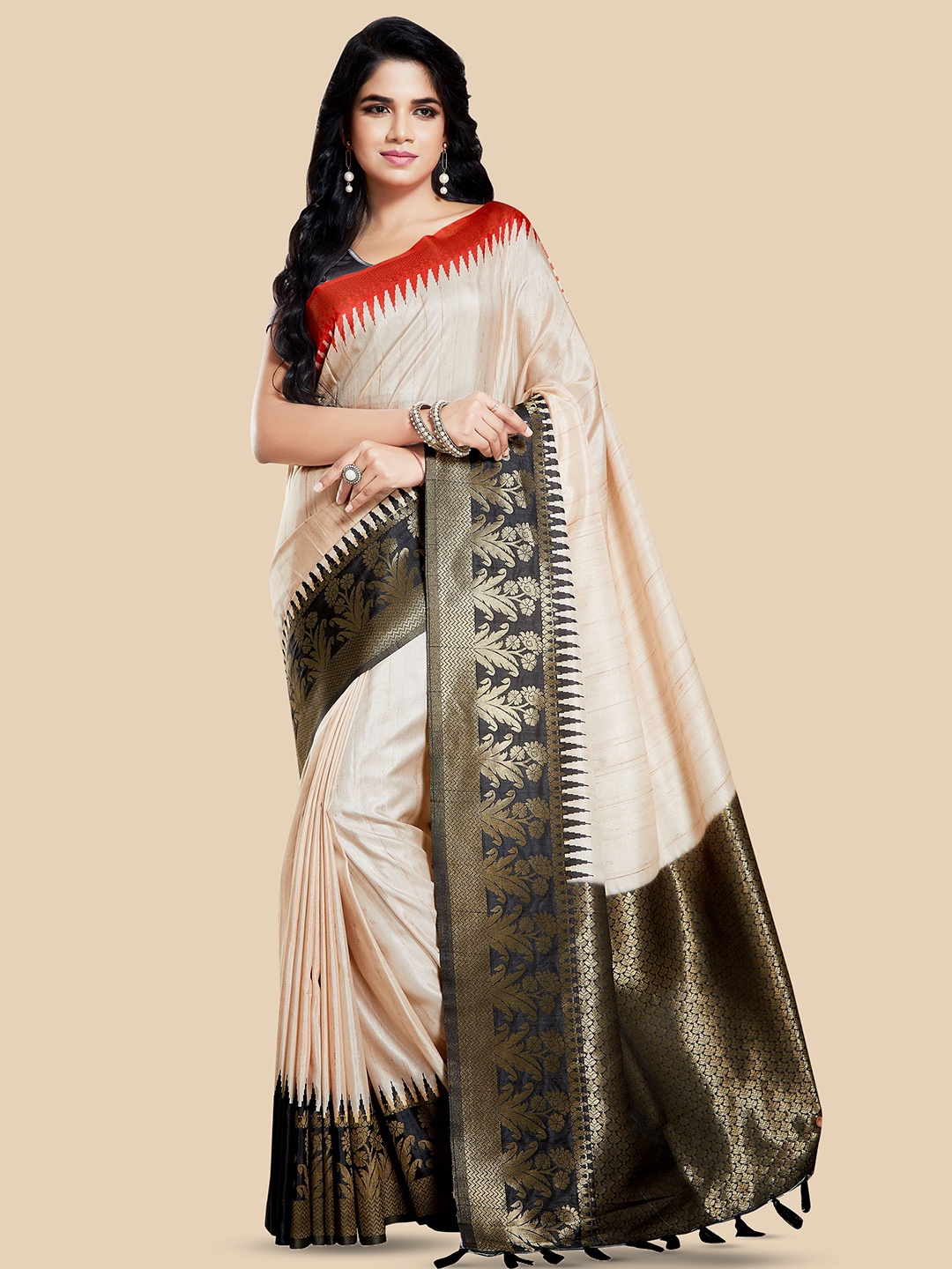 

Rani Saahiba Ethnic Motifs Woven Design Zari Art Silk Bhagalpuri Saree, Beige