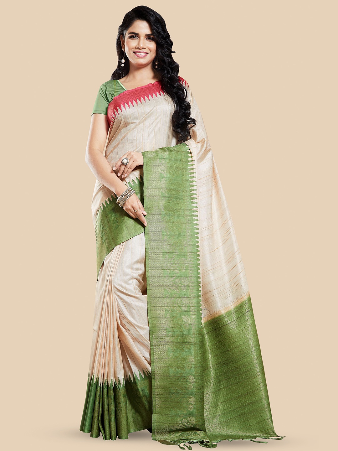

Rani Saahiba Woven Design Zari Art Silk Bhagalpuri Saree, Beige