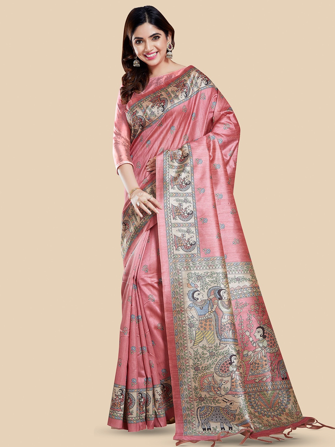 

Rani Saahiba Ethnic Motifs Art Silk Bhagalpuri Saree, Pink