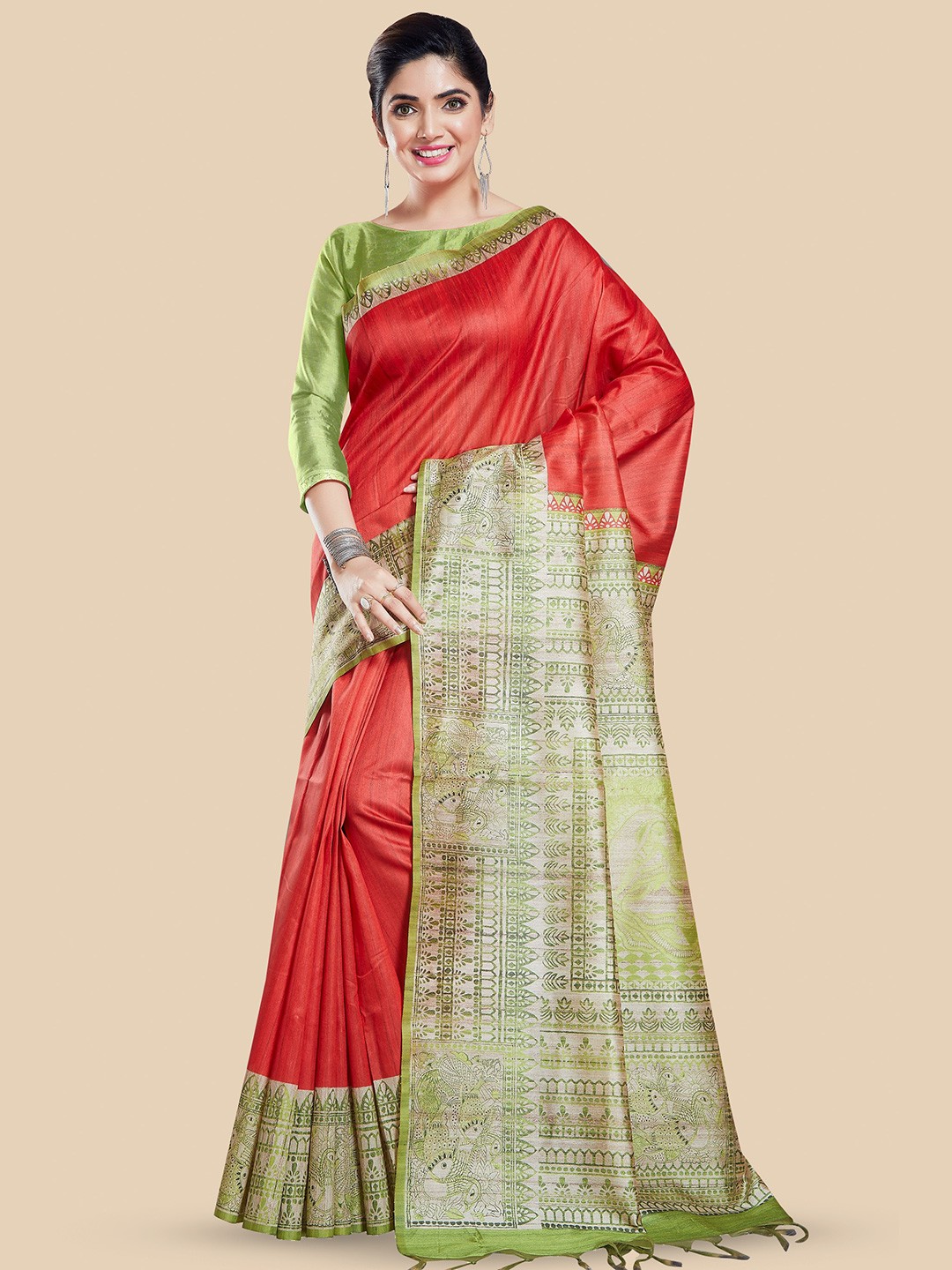 

Rani Saahiba Ethnic Motifs Art Silk Bhagalpuri Saree, Red