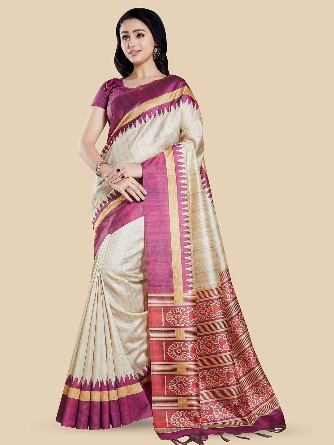 

Rani Saahiba Geometric Printed Bhagalpuri Saree, Purple