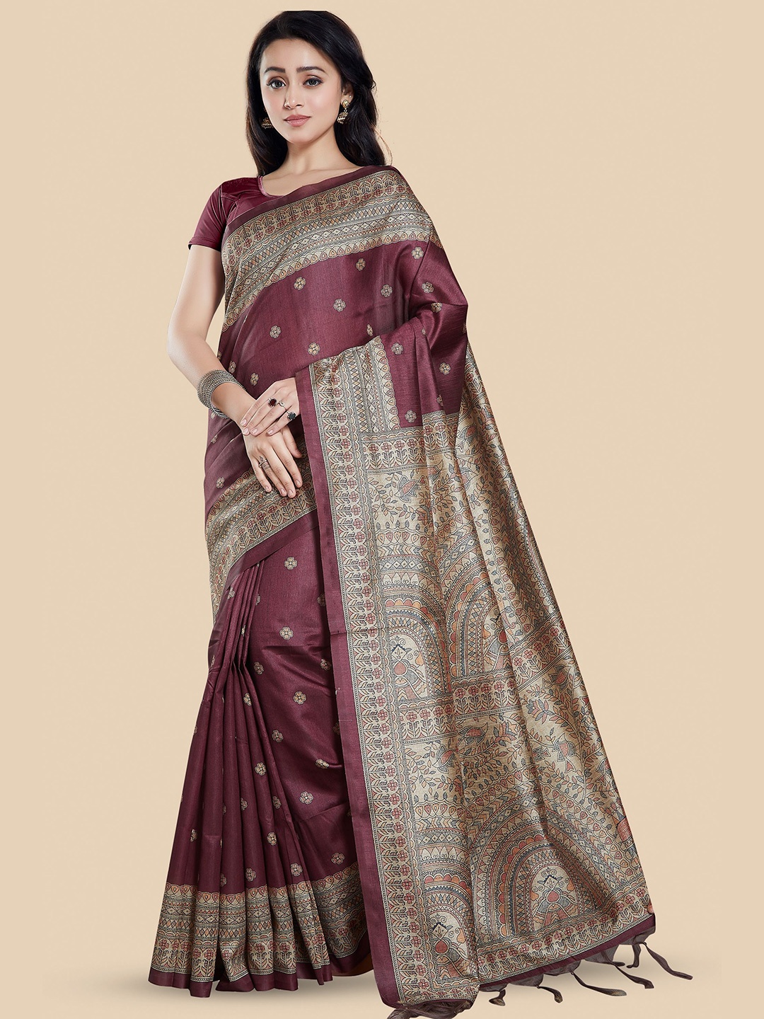 

Rani Saahiba Ethnic Motifs Art Silk Bhagalpuri Saree, Maroon