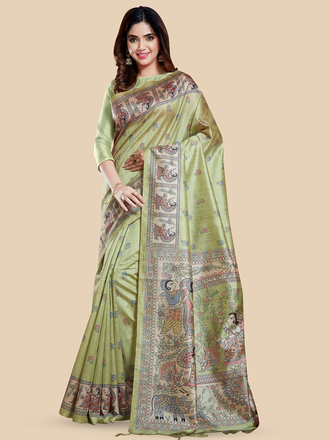 

Rani Saahiba Ethnic Motifs Art Silk Bhagalpuri Saree, Green