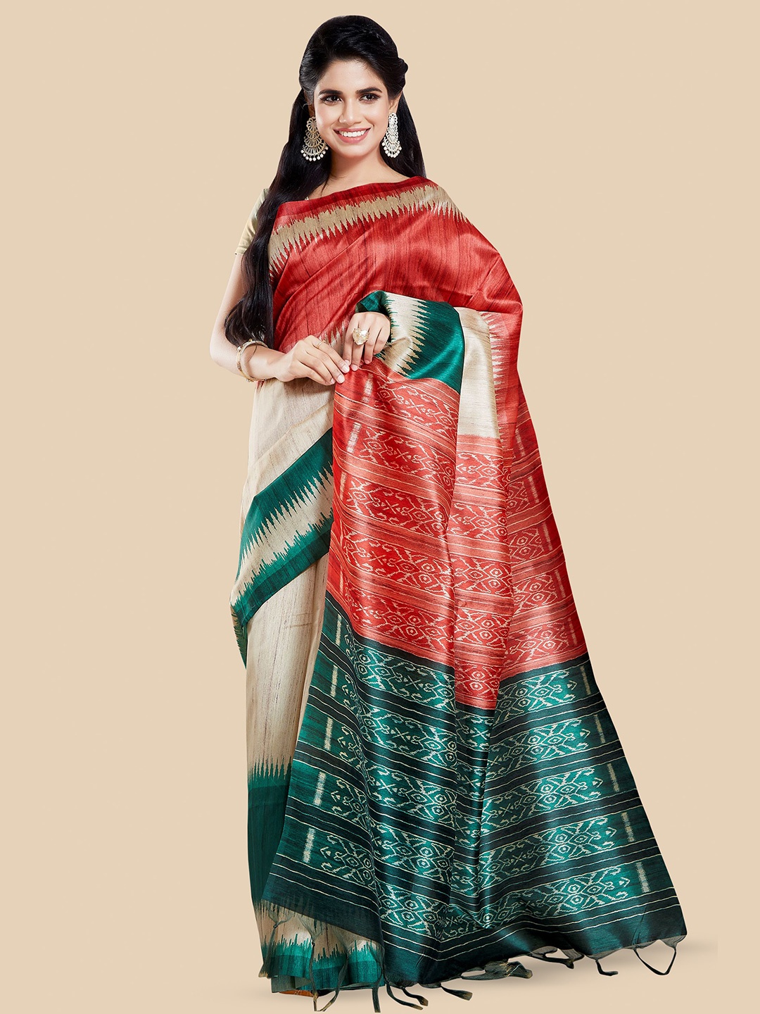 

Rani Saahiba Art Silk Bhagalpuri Saree, Beige