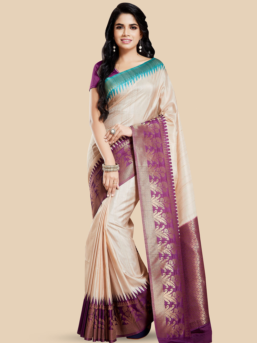 

Rani Saahiba Ethnic Motifs Woven Design Zari Bhagalpuri Saree, Beige