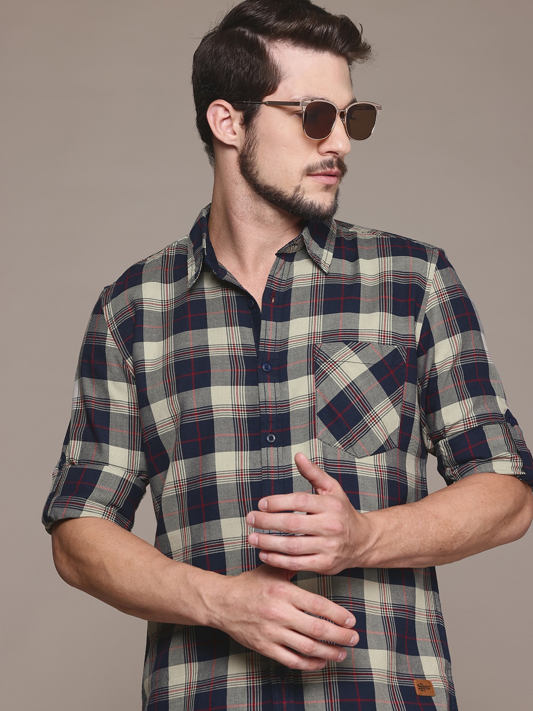 

The Roadster Lifestyle Co. Checked Pure Cotton Shirt, Navy blue