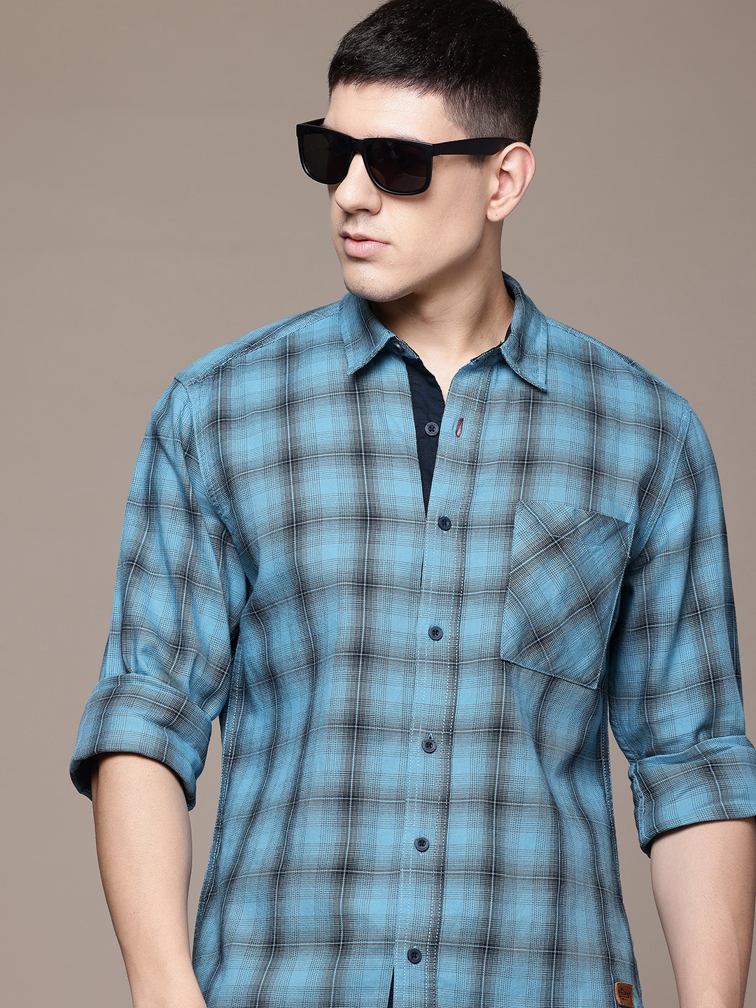 

The Roadster Lifestyle Co. Pure Cotton Checked Casual Shirt, Blue