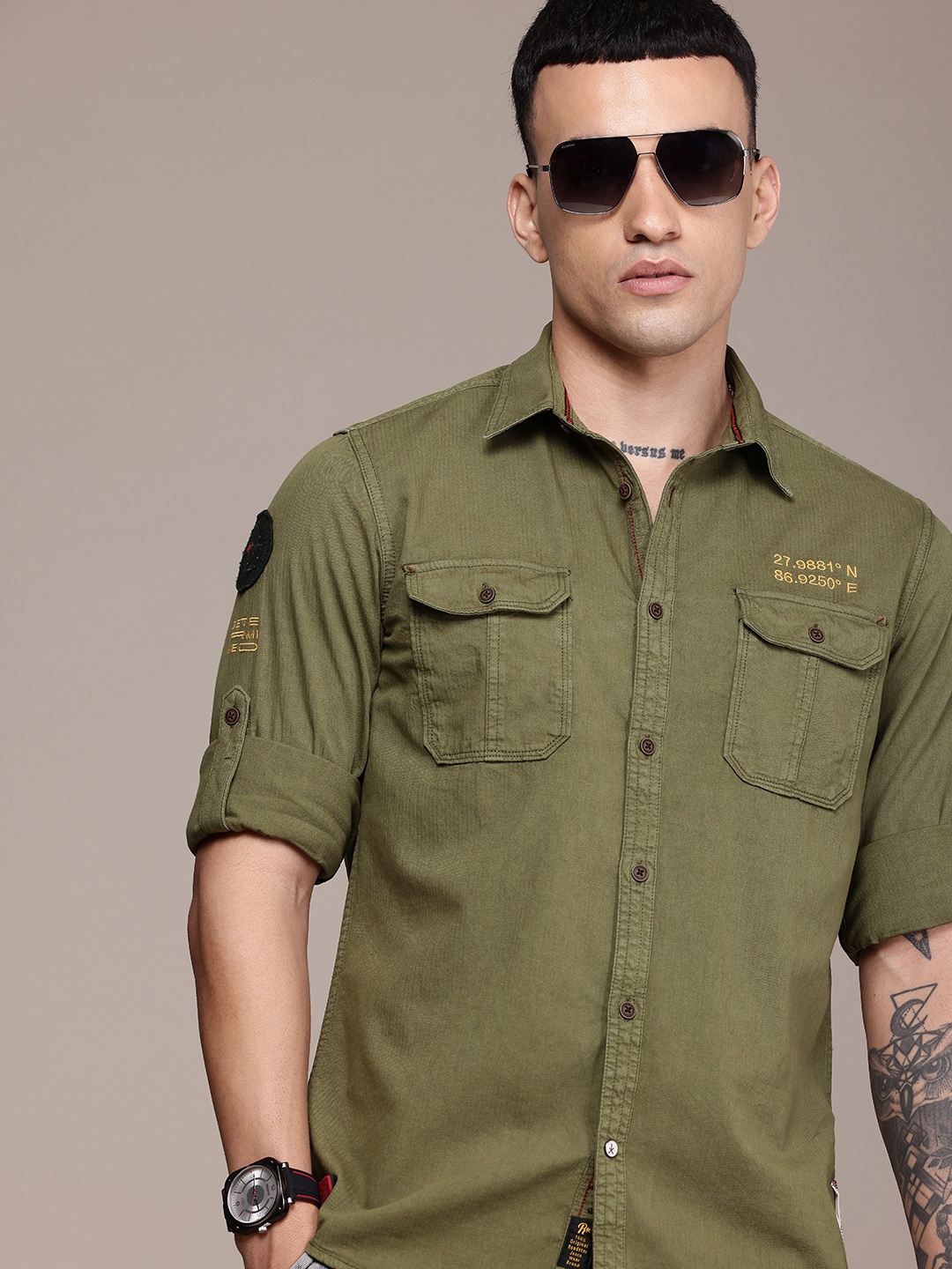 

The Roadster Life Co. Pure Cotton Opaque Casual Shirt, Olive
