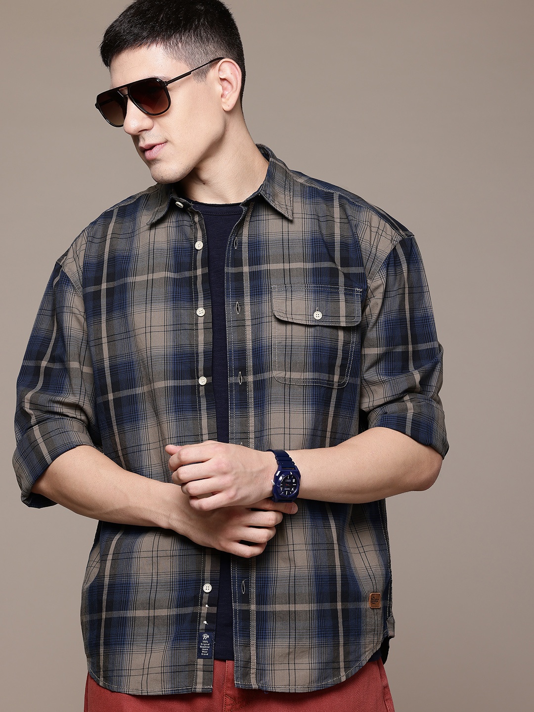 

The Roadster Lifestyle Co. Tartan Checks Opaque Checked Casual Shirt, Taupe