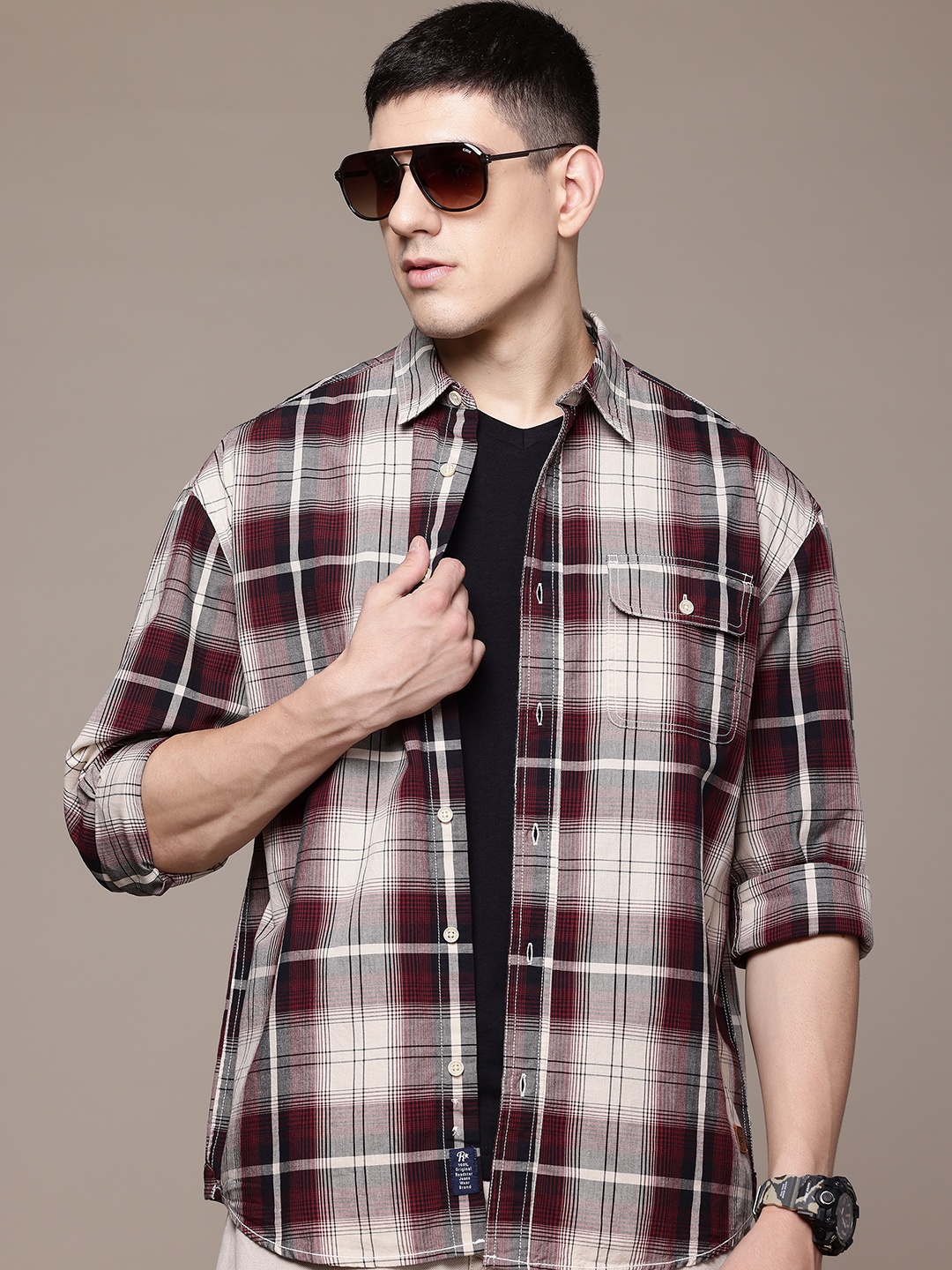 

The Roadster Lifestyle Co. Tartan Checks Pure Cotton Relaxed Shirt, Cream