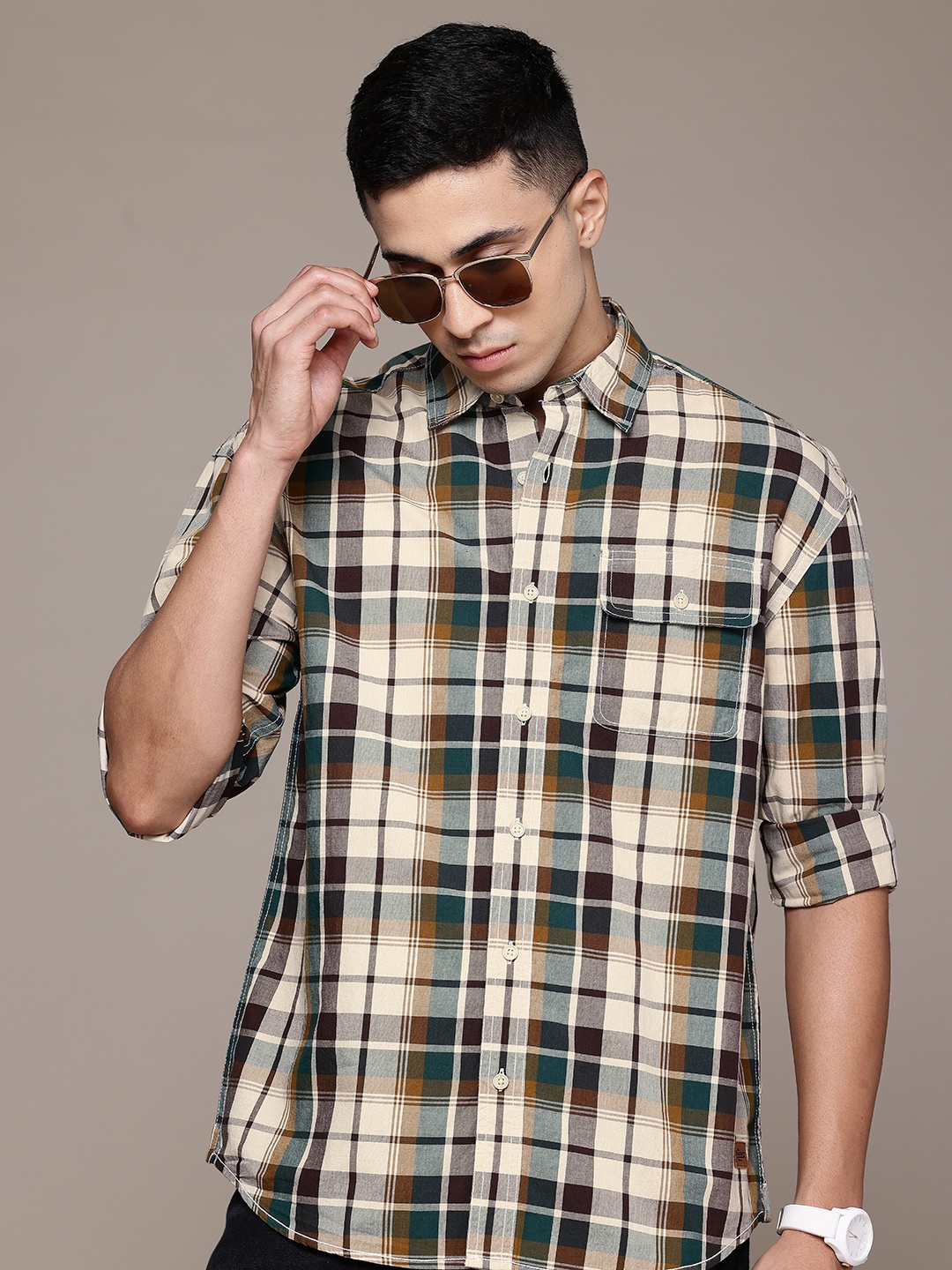 

The Roadster Lifestyle Co. Checked Pure Cotton Shirt, Green