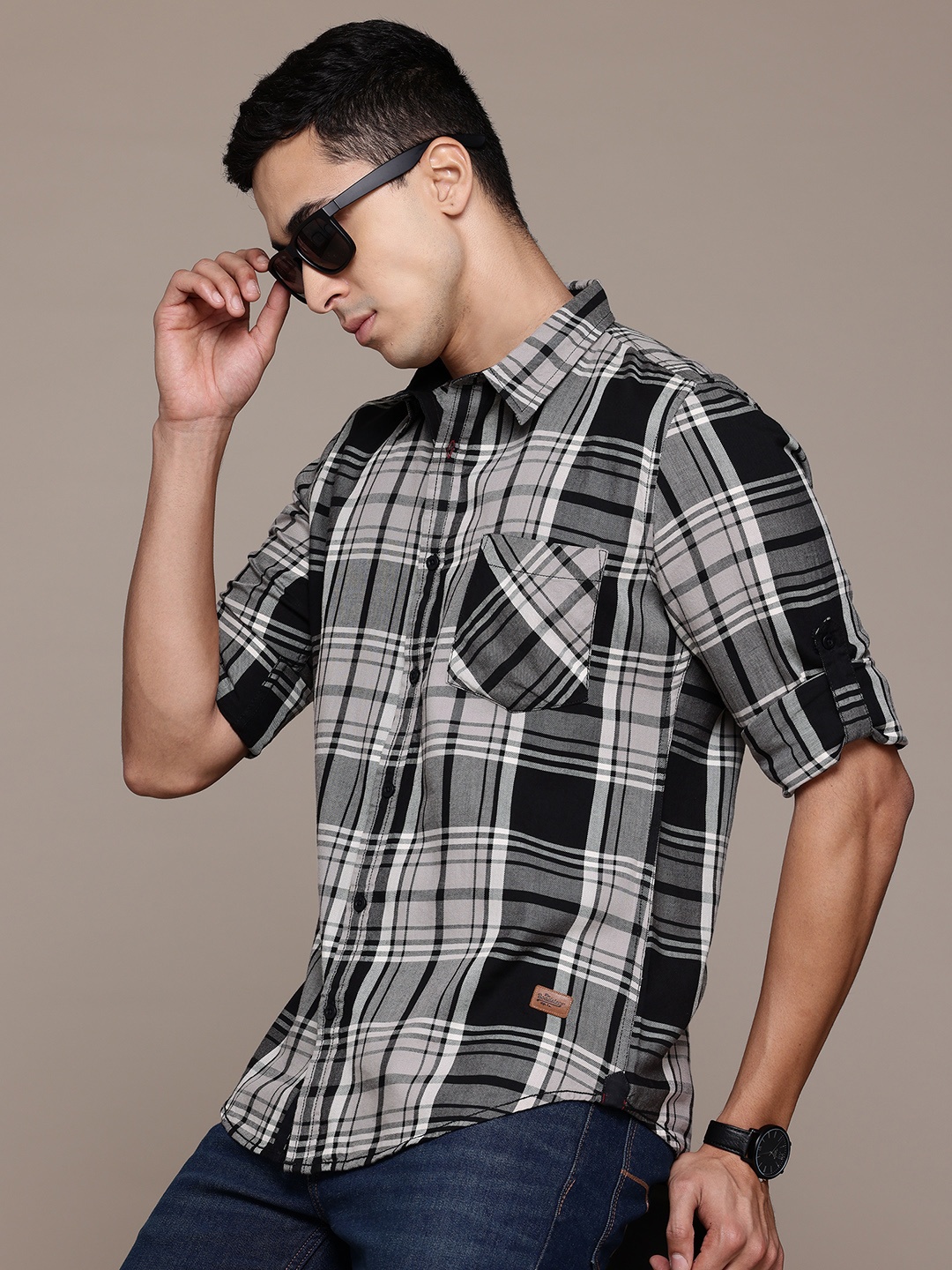 

The Roadster Lifestyle Co. Checked Pure Cotton Shirt, Black