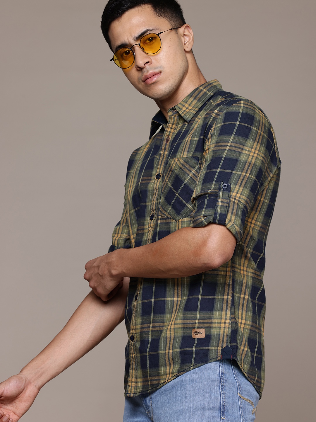 

The Roadster Lifestyle Co. Tartan Checks Pure Cotton Shirt, Navy blue