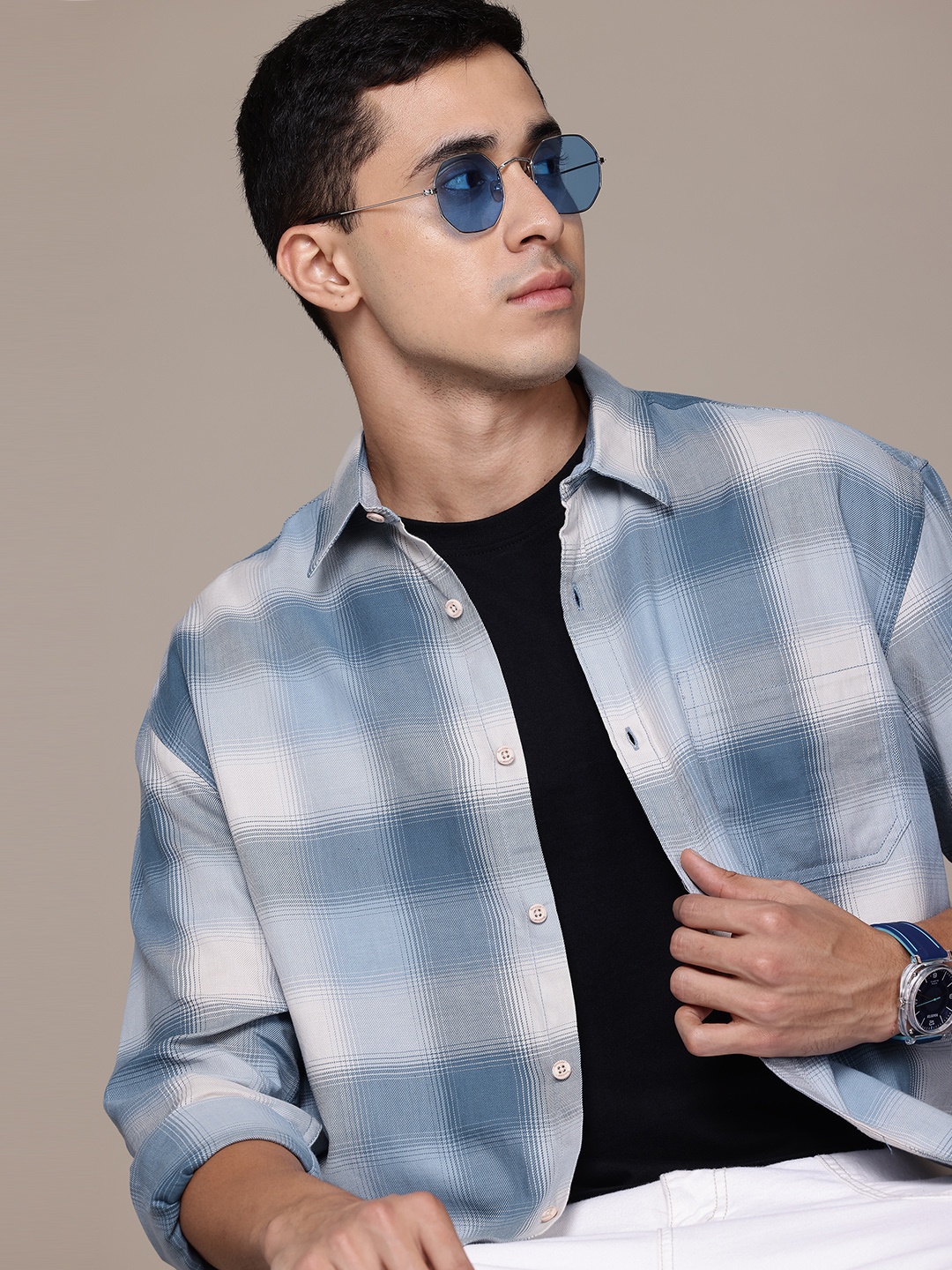 

Roadster Tartan Checks Opaque Casual Shirt, Blue