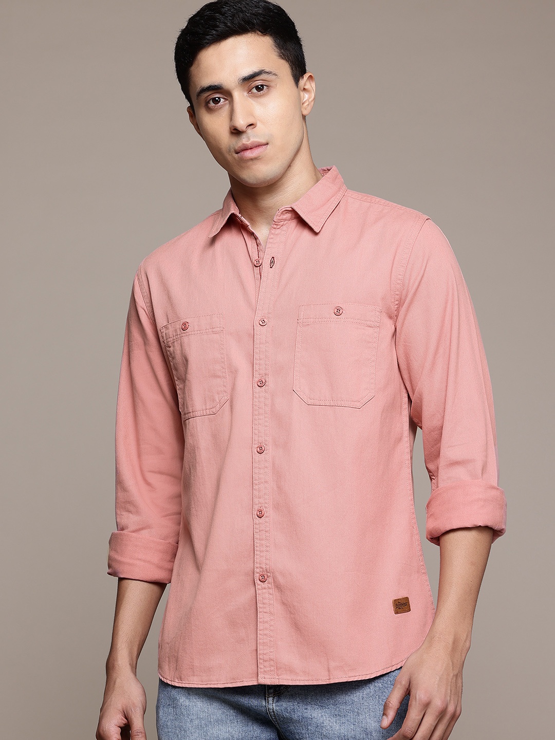

The Roadster Lifestyle Co. Denim Regular Fit Shirt, Pink