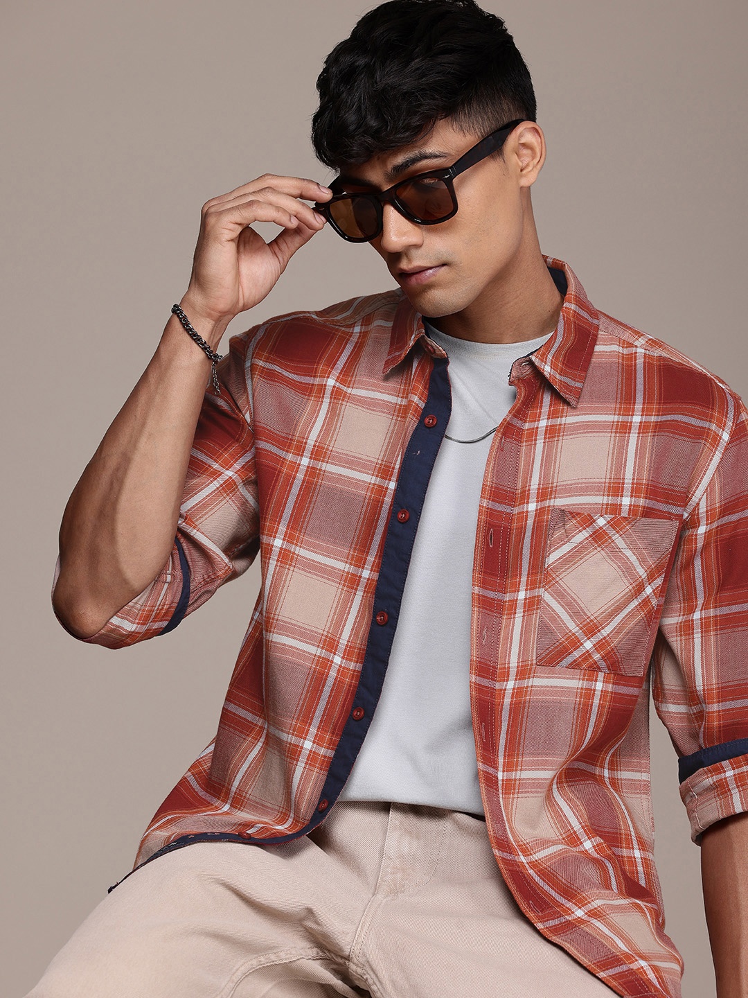 

The Roadster Life Co. Pure Cotton Checked Casual Shirt, Rust