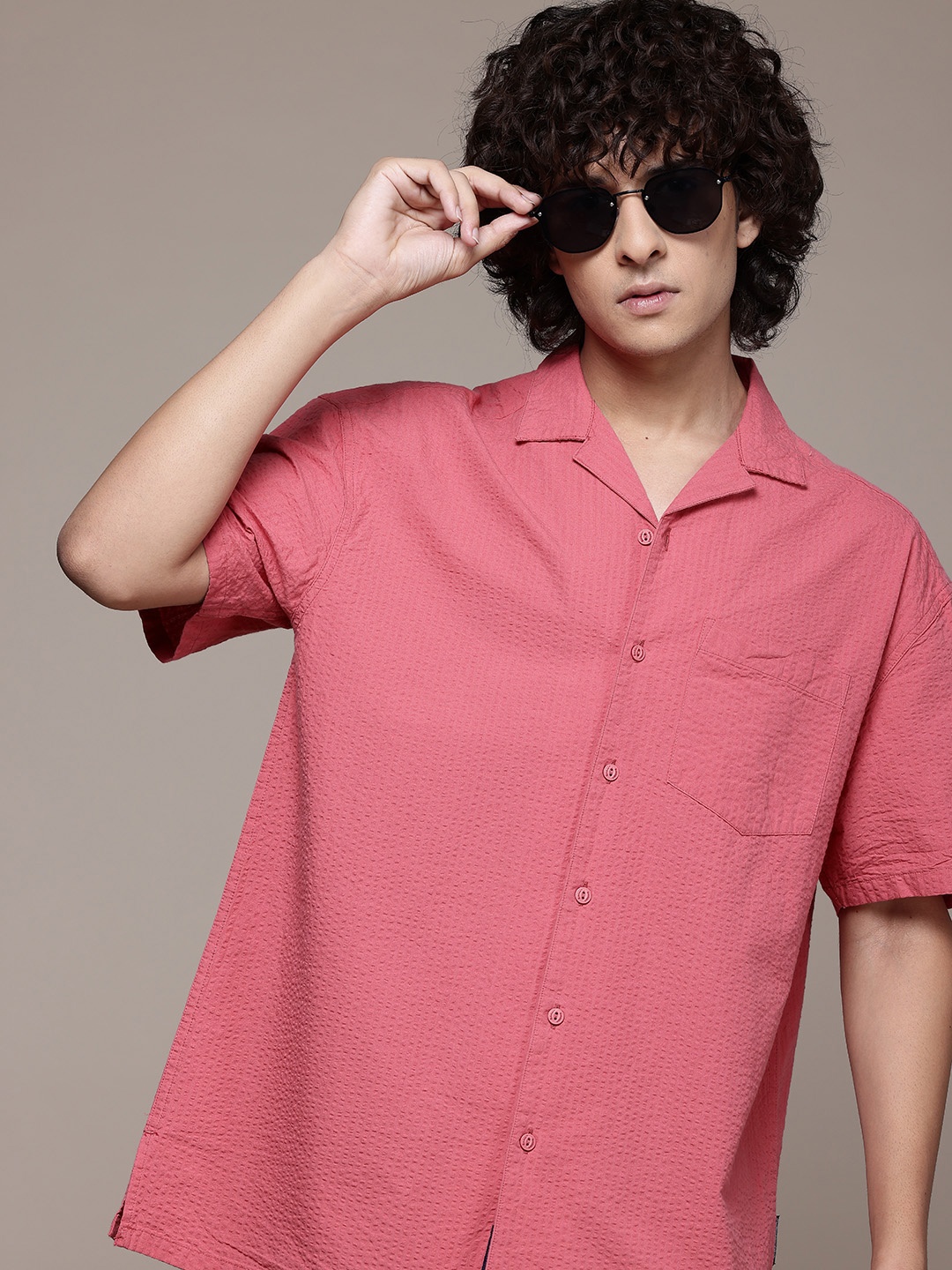 

The Roadster Lifestyle Co. Pure Cotton Seersucker Shirt, Pink