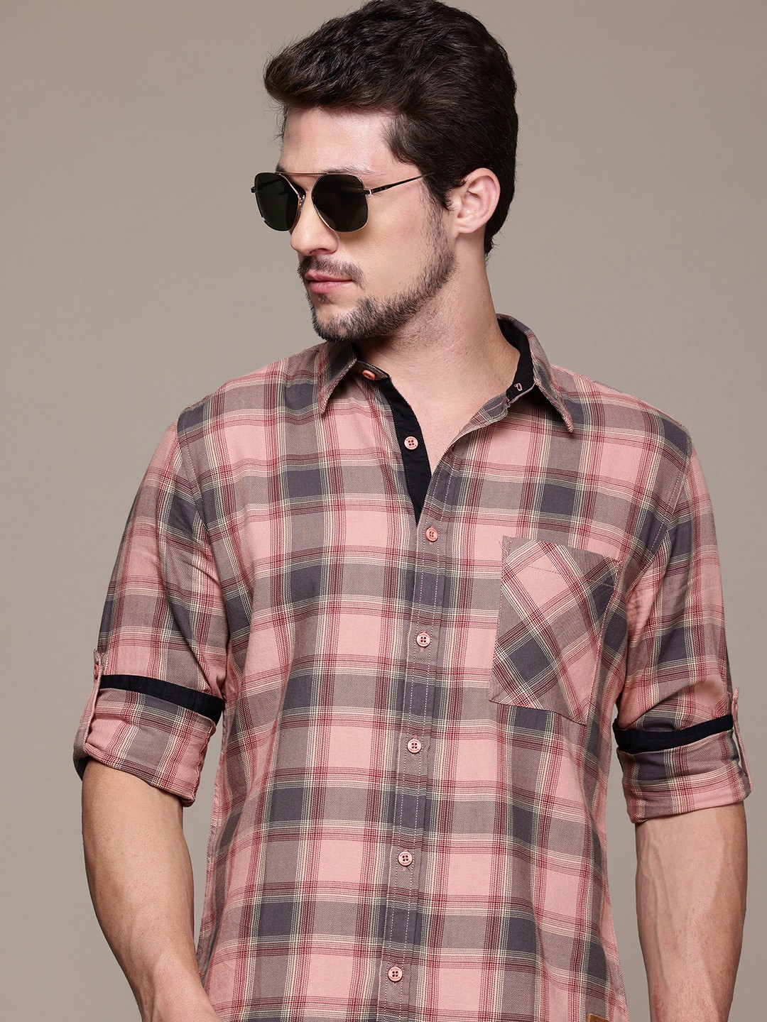 

The Roadster Lifestyle Co. Tartan Checks Pure Cotton Shirt, Pink