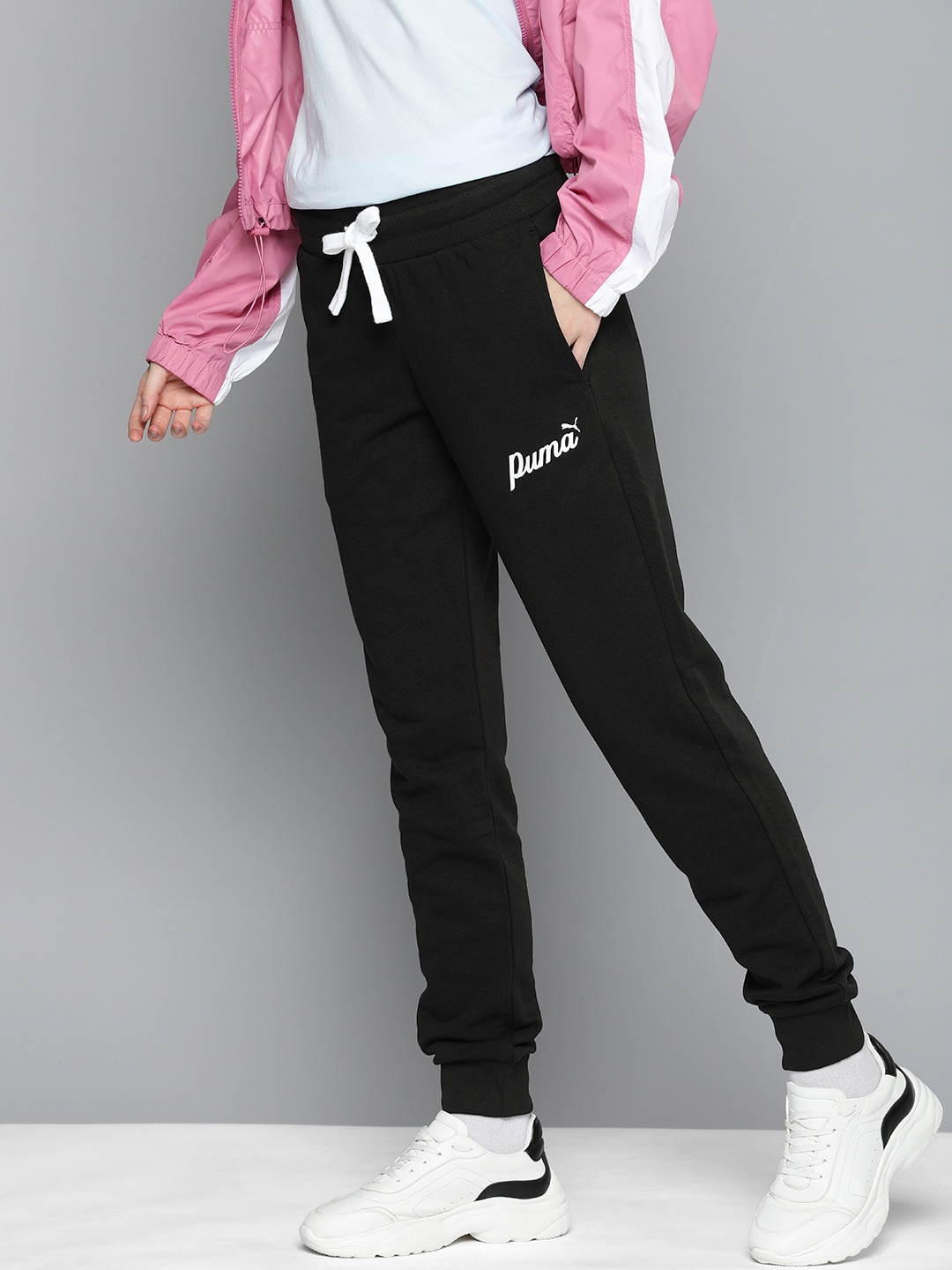 

Puma Women Regular Fit ESS+ Script TR Joggers, Black