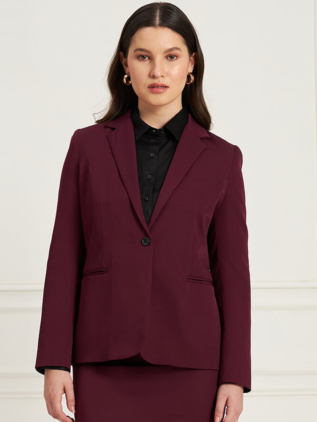 

SALT ATTIRE Notched Lapel Collar Single Breasted Blazer, Burgundy