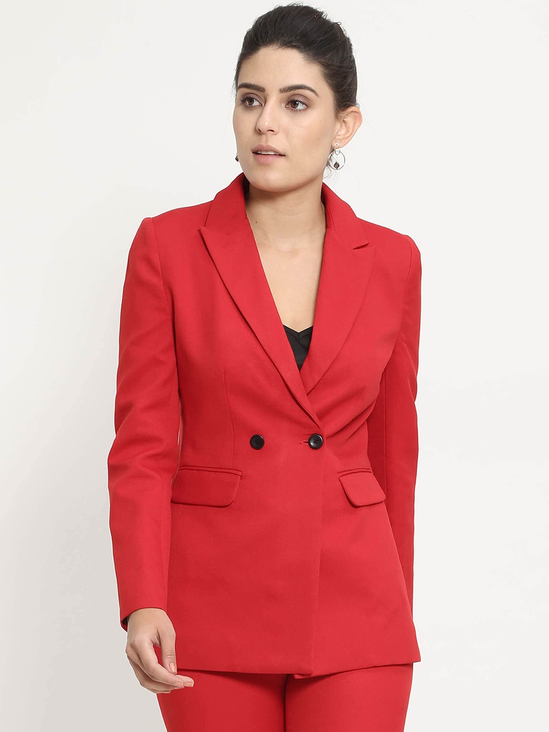 

SALT ATTIRE Notched Lapel Collar Double Breasted Blazer, Red