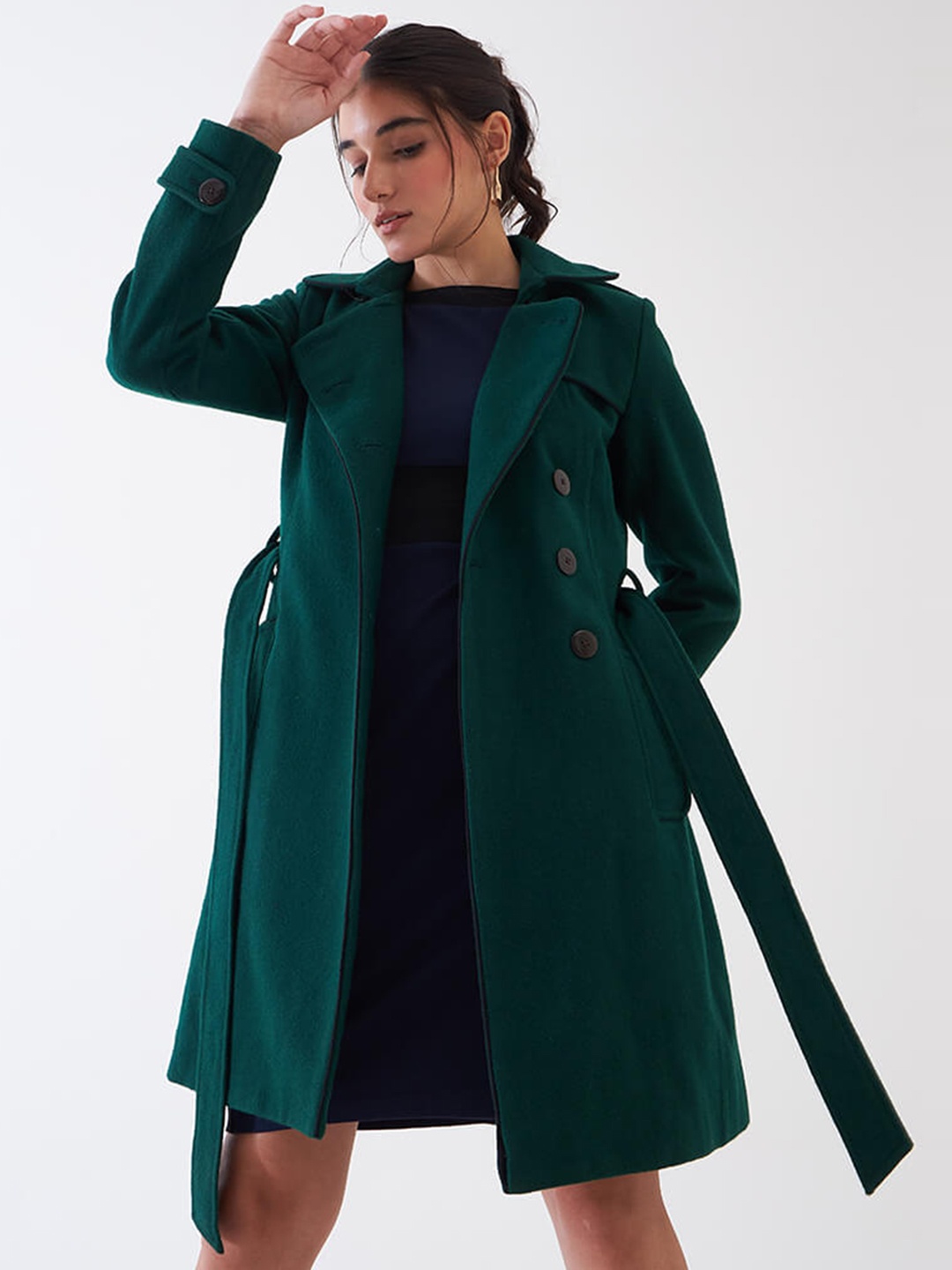 

SALT ATTIRE Slim Fit Long Sleeved Overcoat, Green