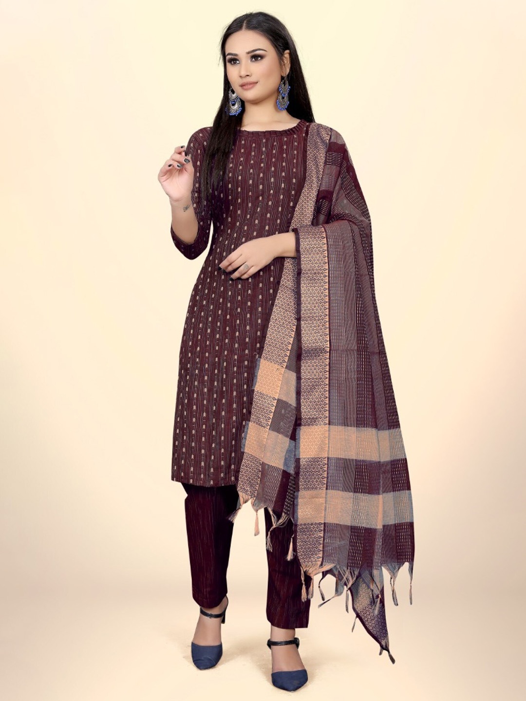 

LeeliPeeri Designer Jacquard Woven Design Unstitched Dress Material, Maroon