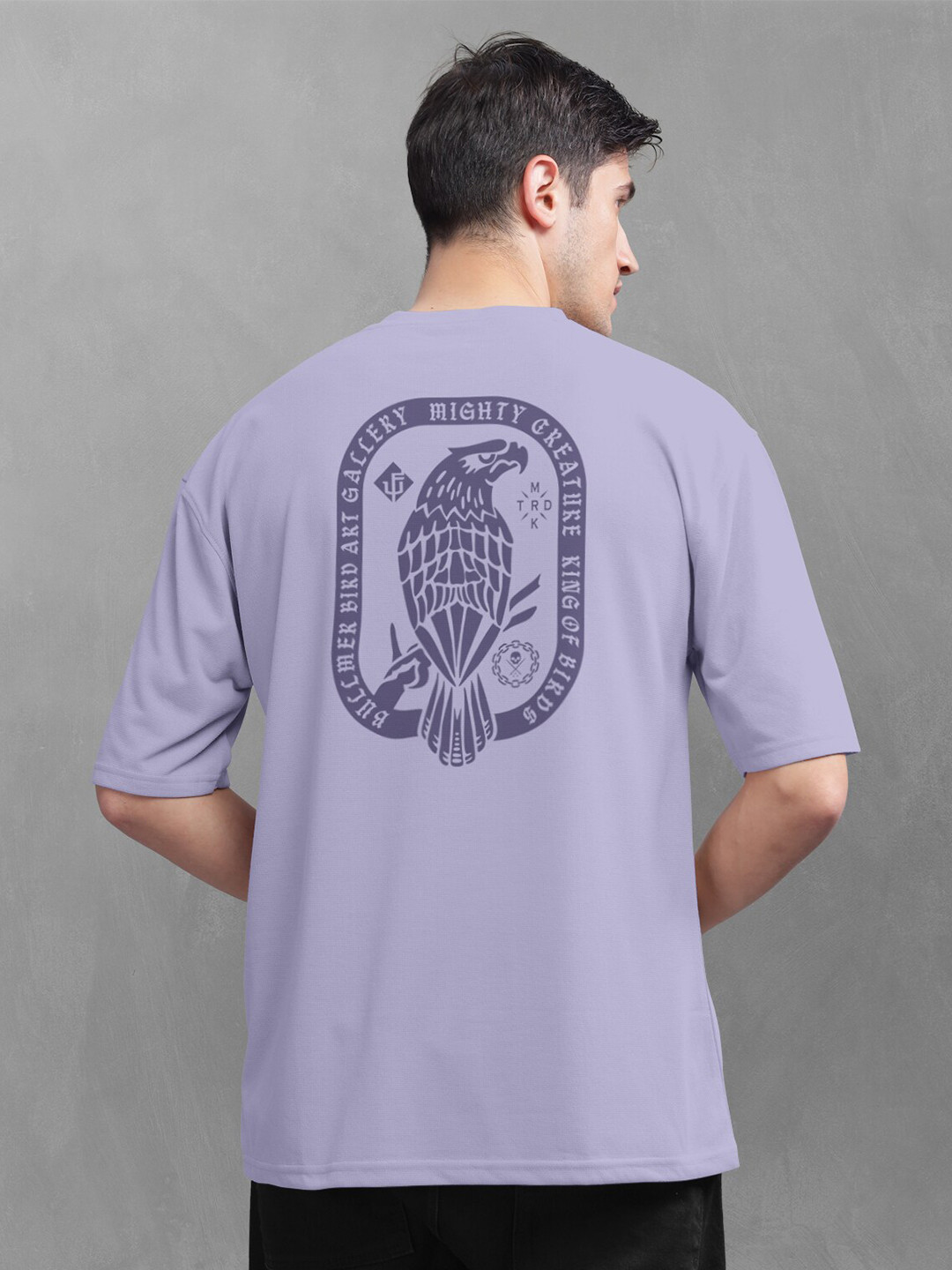 

BULLMER Graphic Printed Round Neck Drop-Shoulder Sleeves Oversized Cotton T-shirt, Lavender