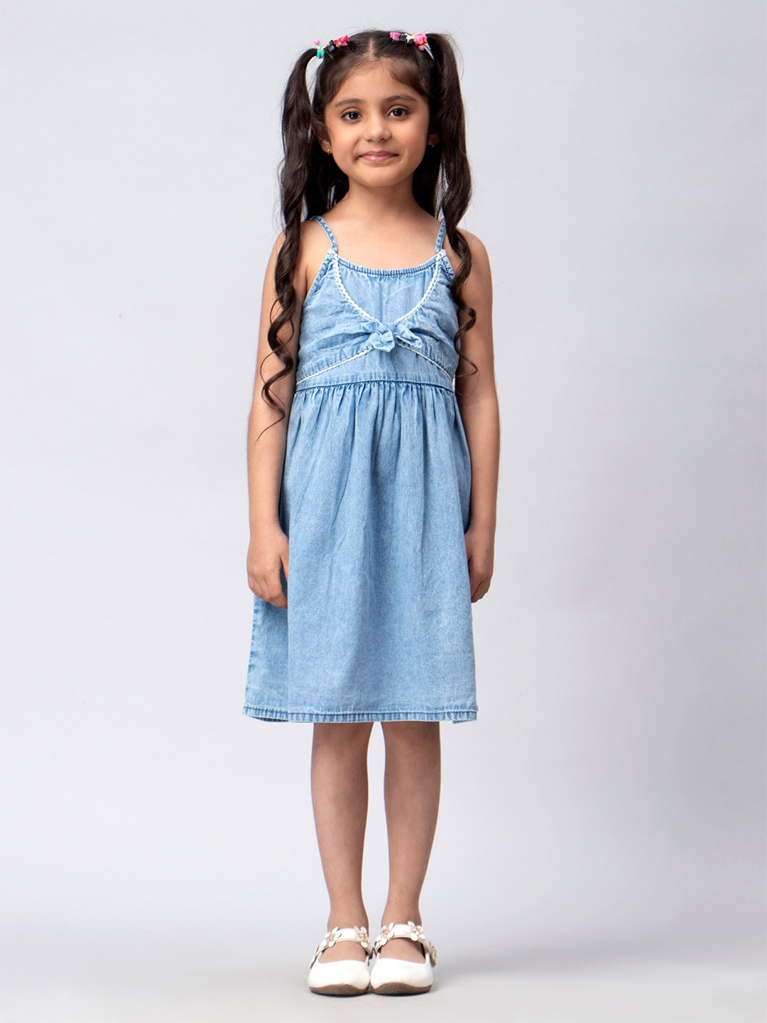 

KASYA Girls Shoulder Straps Cotton Fit & Flare Dress, Blue